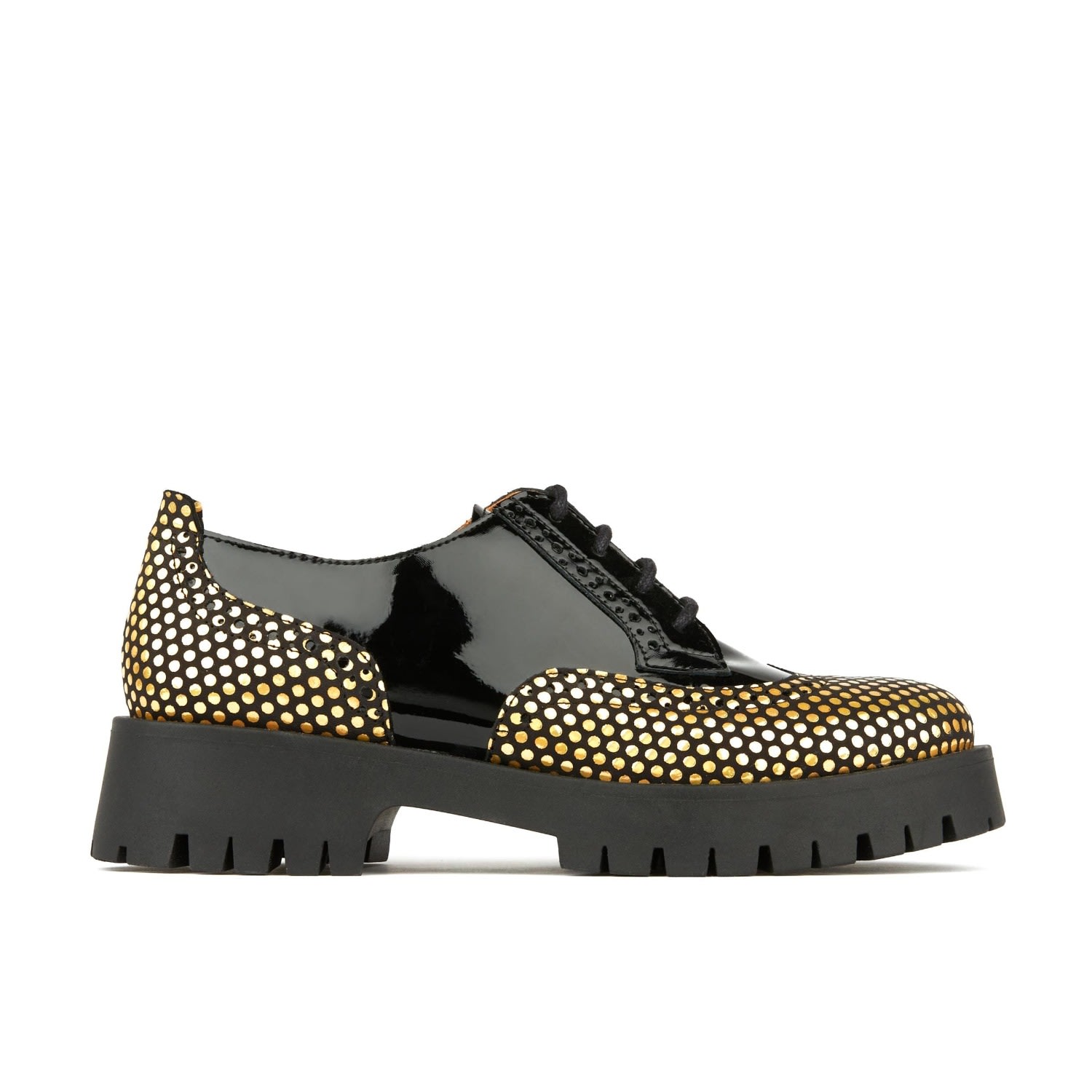 Black / Gold Artisan - Black & Gold Dots - Womens Oxford Shoes 8 Uk Embassy London Usa