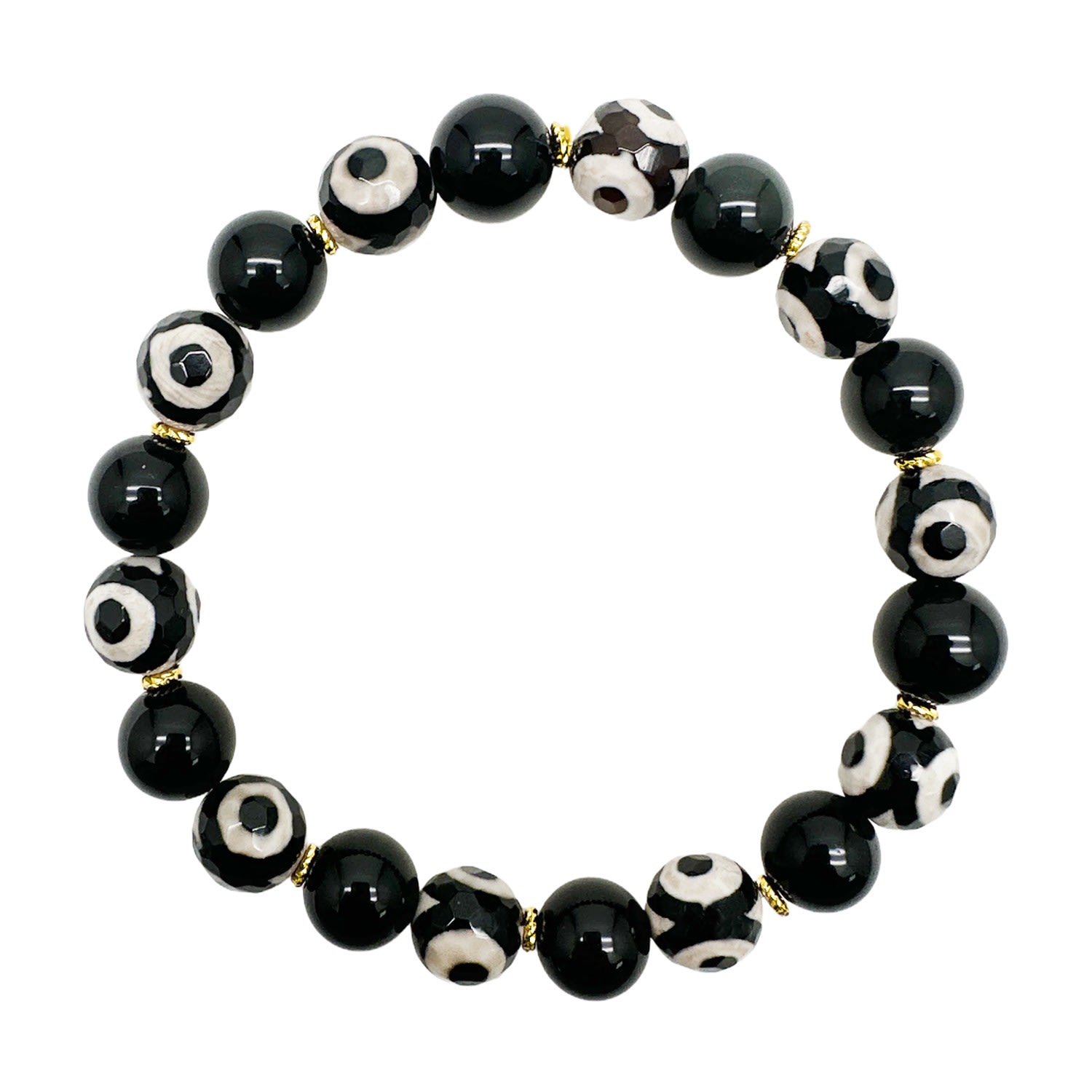 Farra Men's Black / White Black And White Dzi Agate Bracelet In Multi