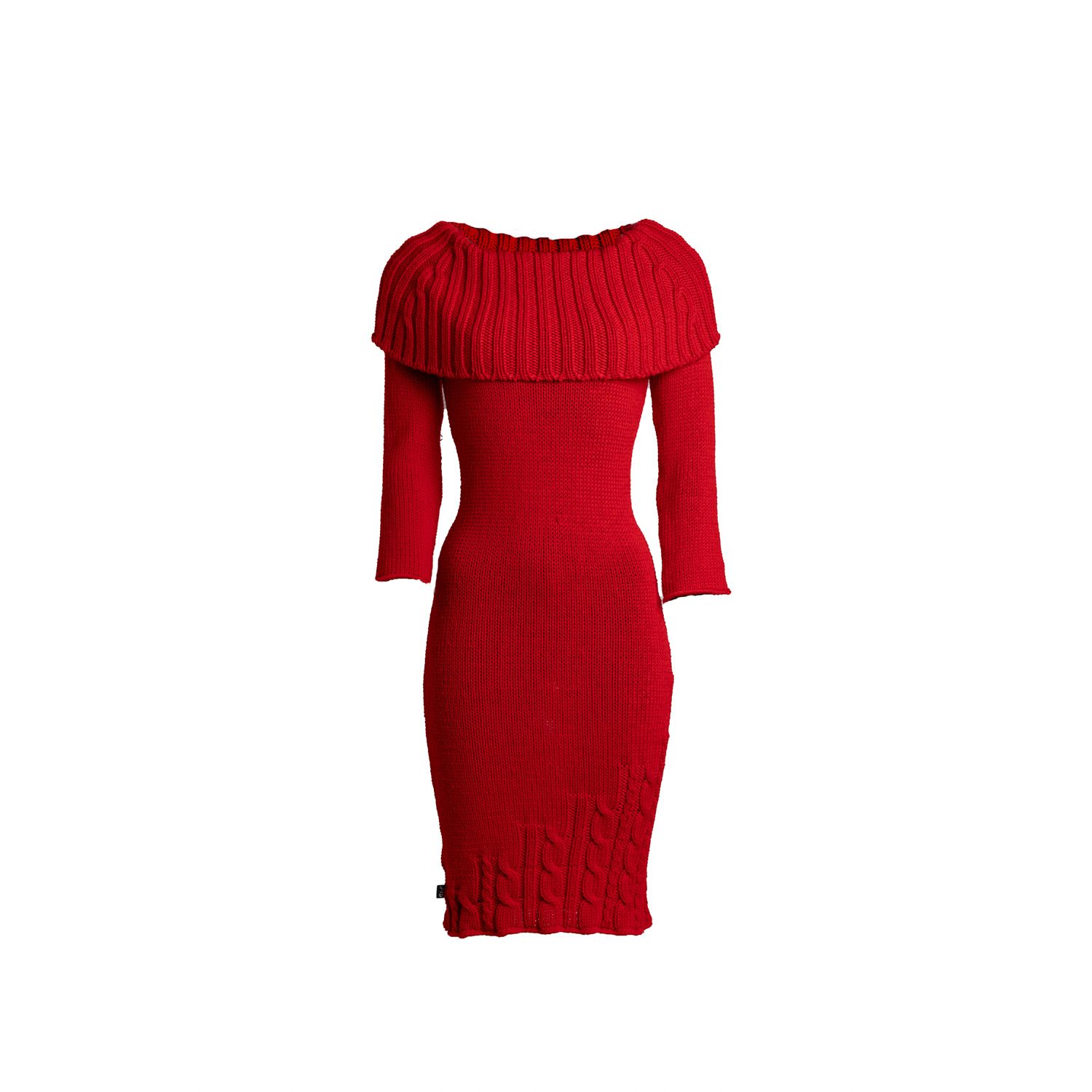 Women’s Woolen Braided Shoulder Pull Dress Fire Red One Size Süel Knitwear