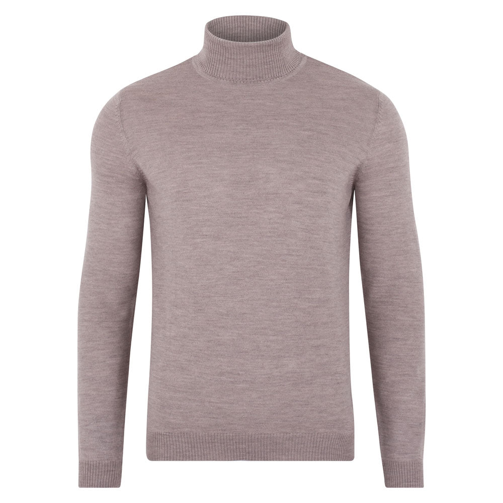 Paul James Knitwear Neutrals Mens Extra Fine Merino Wool Weston Roll Neck Jumper - Barley
