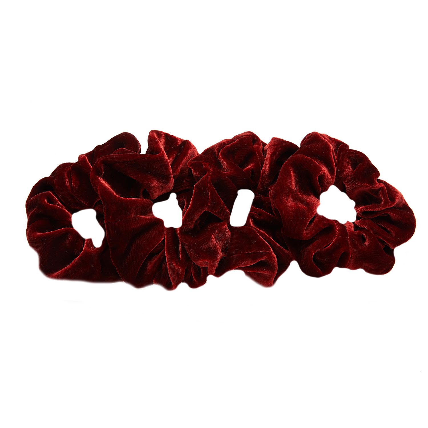 Women's Red Silk Velvet Handmade French Scrunchie Set Of Four - Lipstick Collection In Niagara Wine | One Size | Soft Strokes Silk