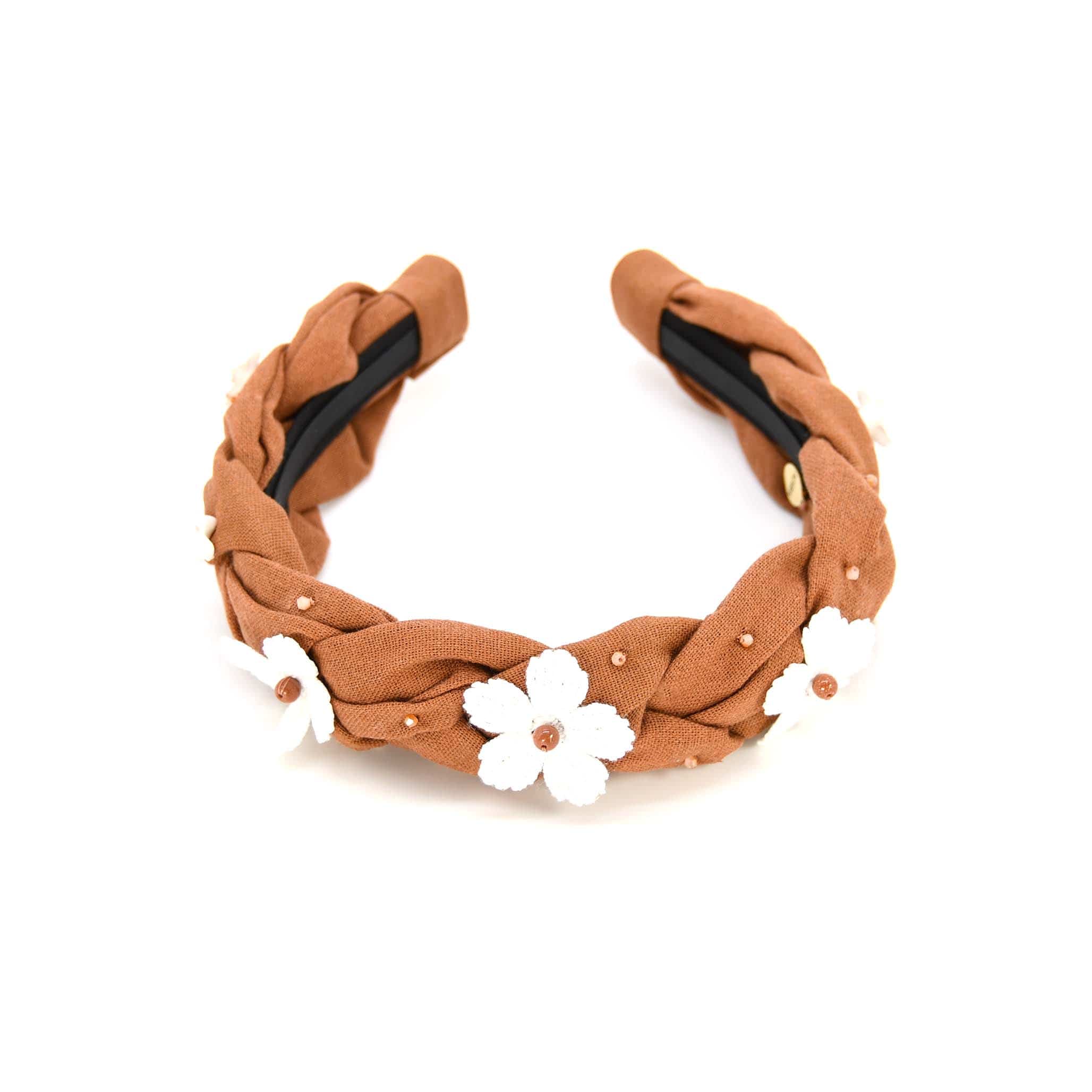 Adiba Women's Brown Rust Beaded Floral Handmade Headband In Gray