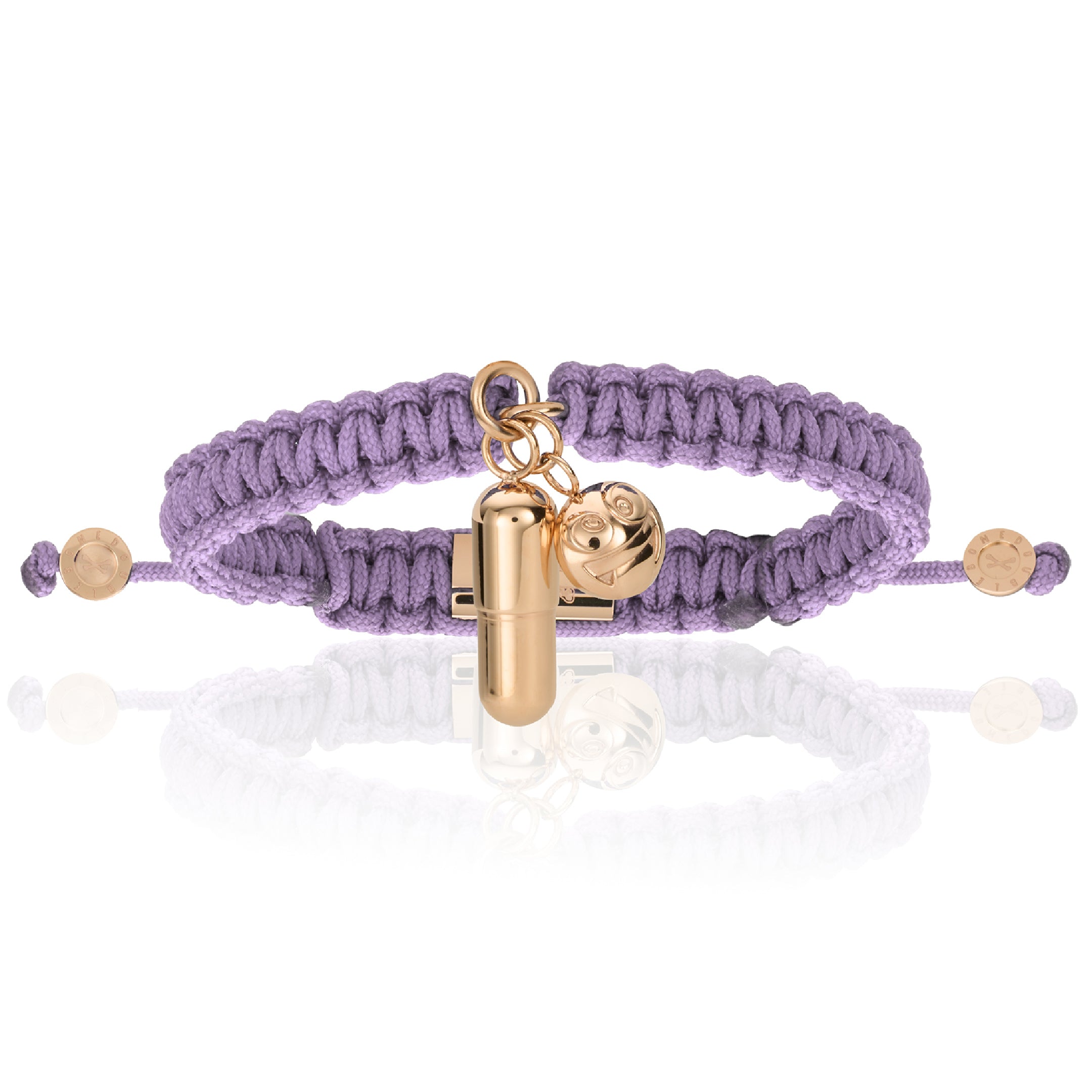 Men’s Pink / Purple Pink Gold Pill Emoji With Violet Polyester Bracelet Unisex Double Bone Bracelets