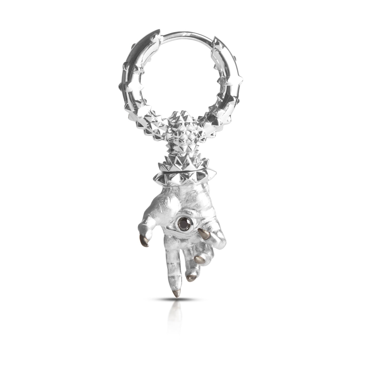 Kasun Men's Hand Of The Protector Earrings - April - Black Diamond - Silver