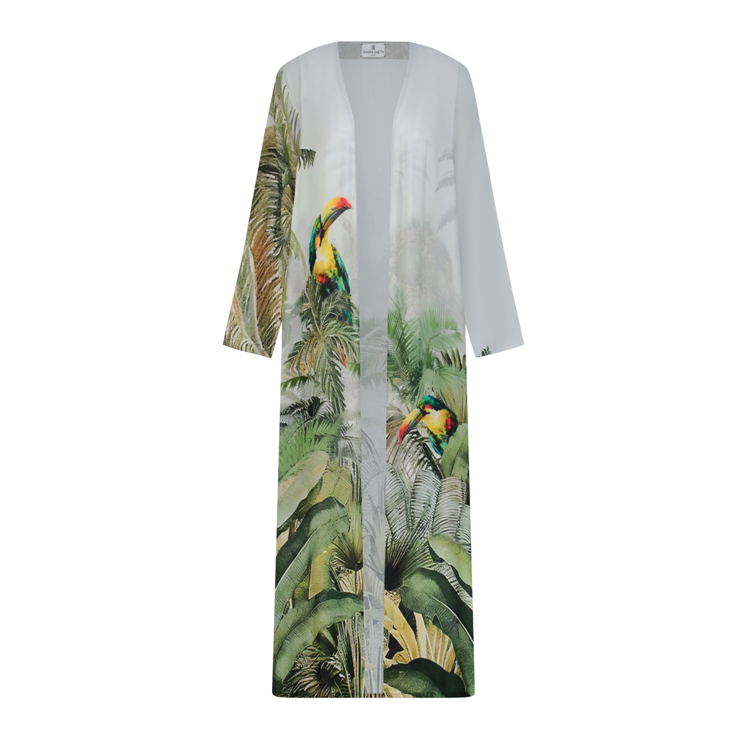 Dhara Sheth Dubai Women's Grey / Green Wild Wings Bird In The Jungle Long Kimono