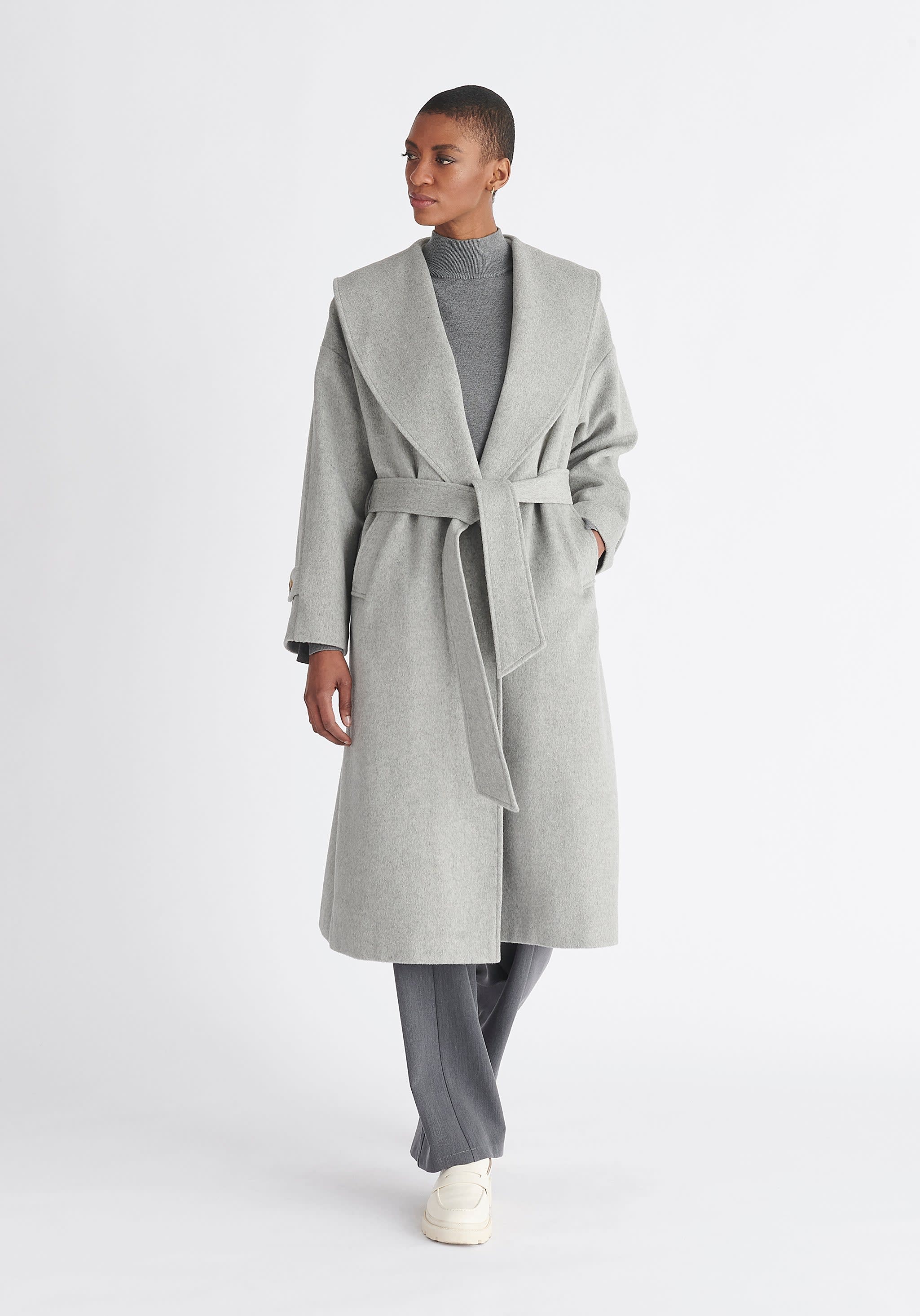 URU 19aw WOOL CHECK BELTED COAT グレー
