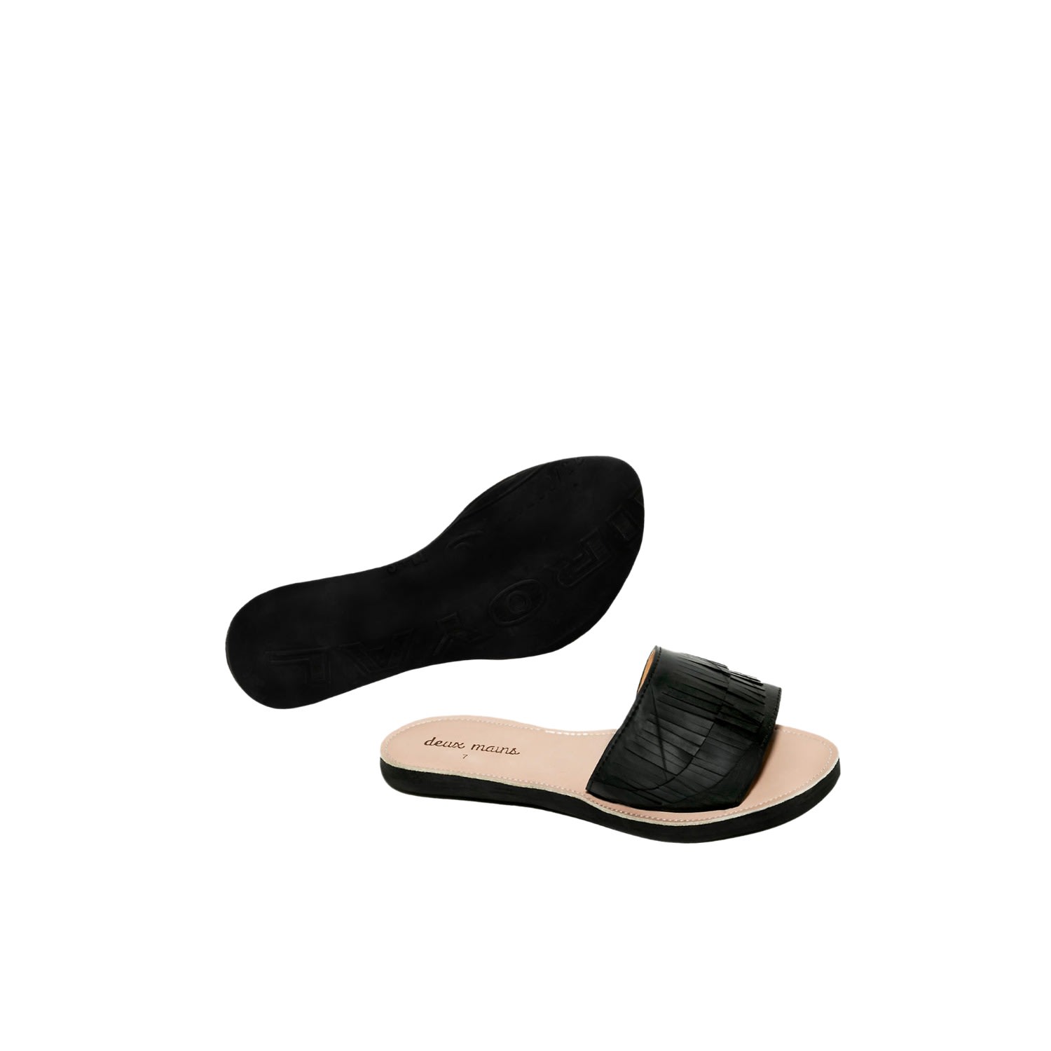 Women’s Black Fringe Slide Leather Sandal 5 Uk Deux Mains