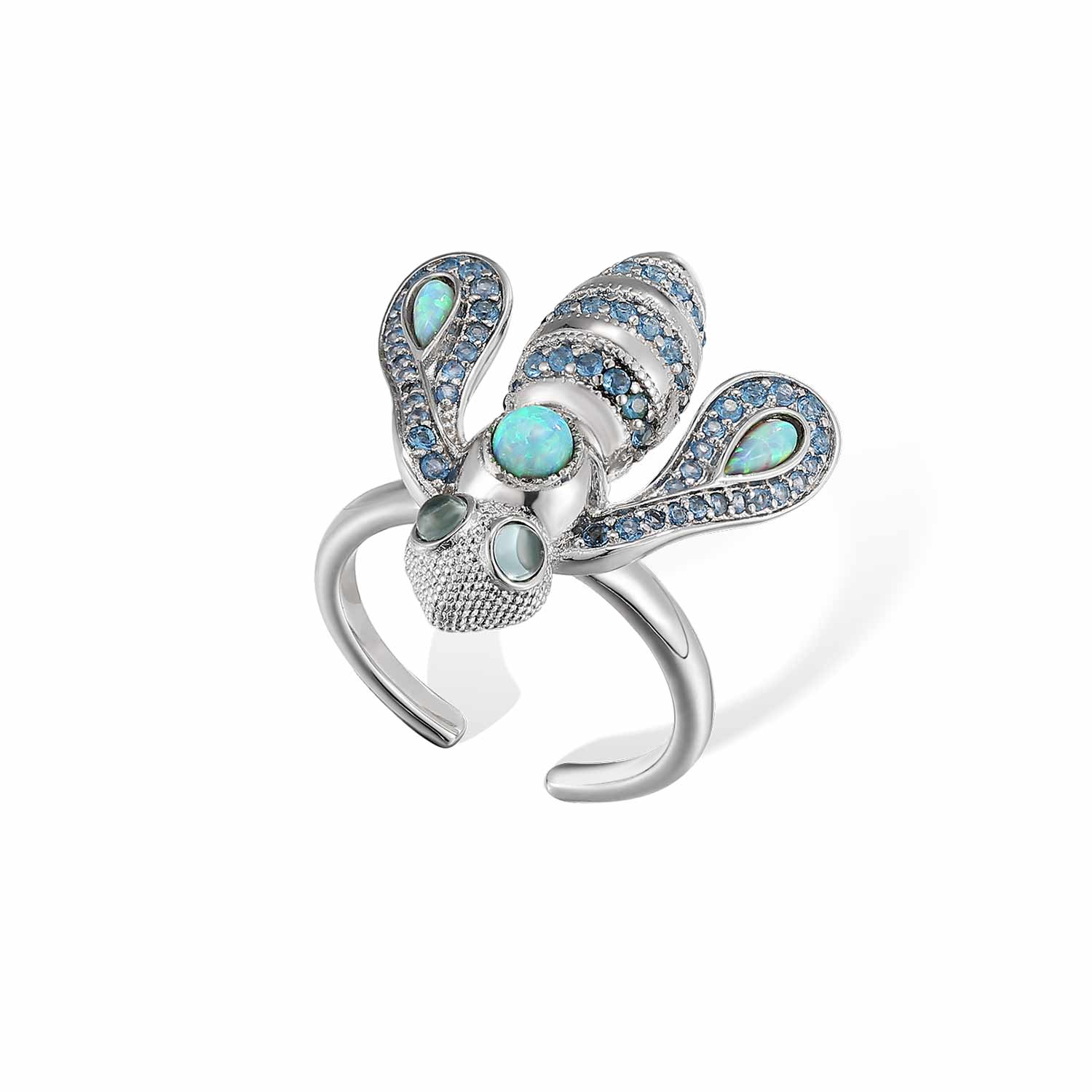 Women’s Blue / Silver Honey Bee Ring Retro Chic