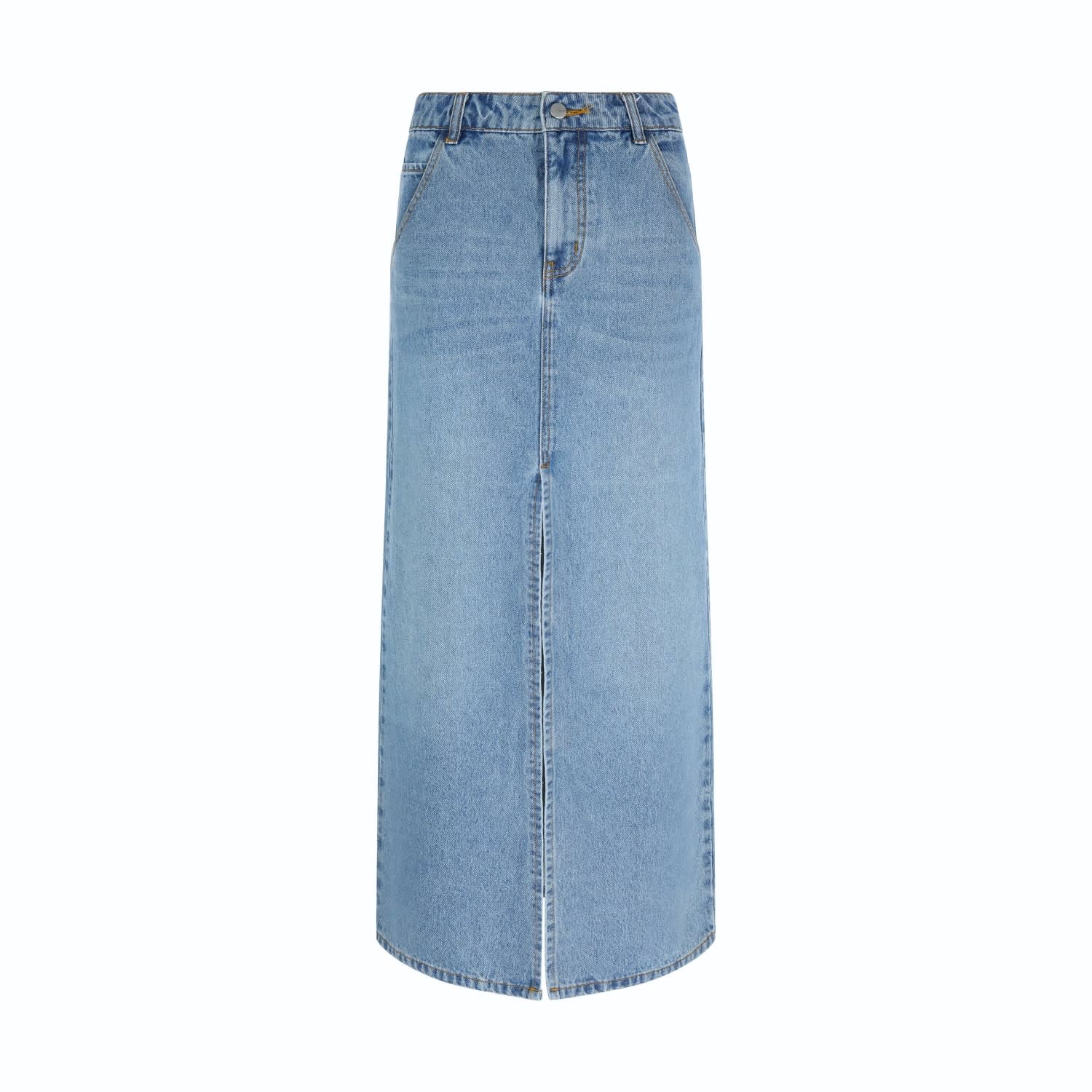 Split Maxi Denim Skirt In Blue | SOUR FIGS | Wolf & Badger