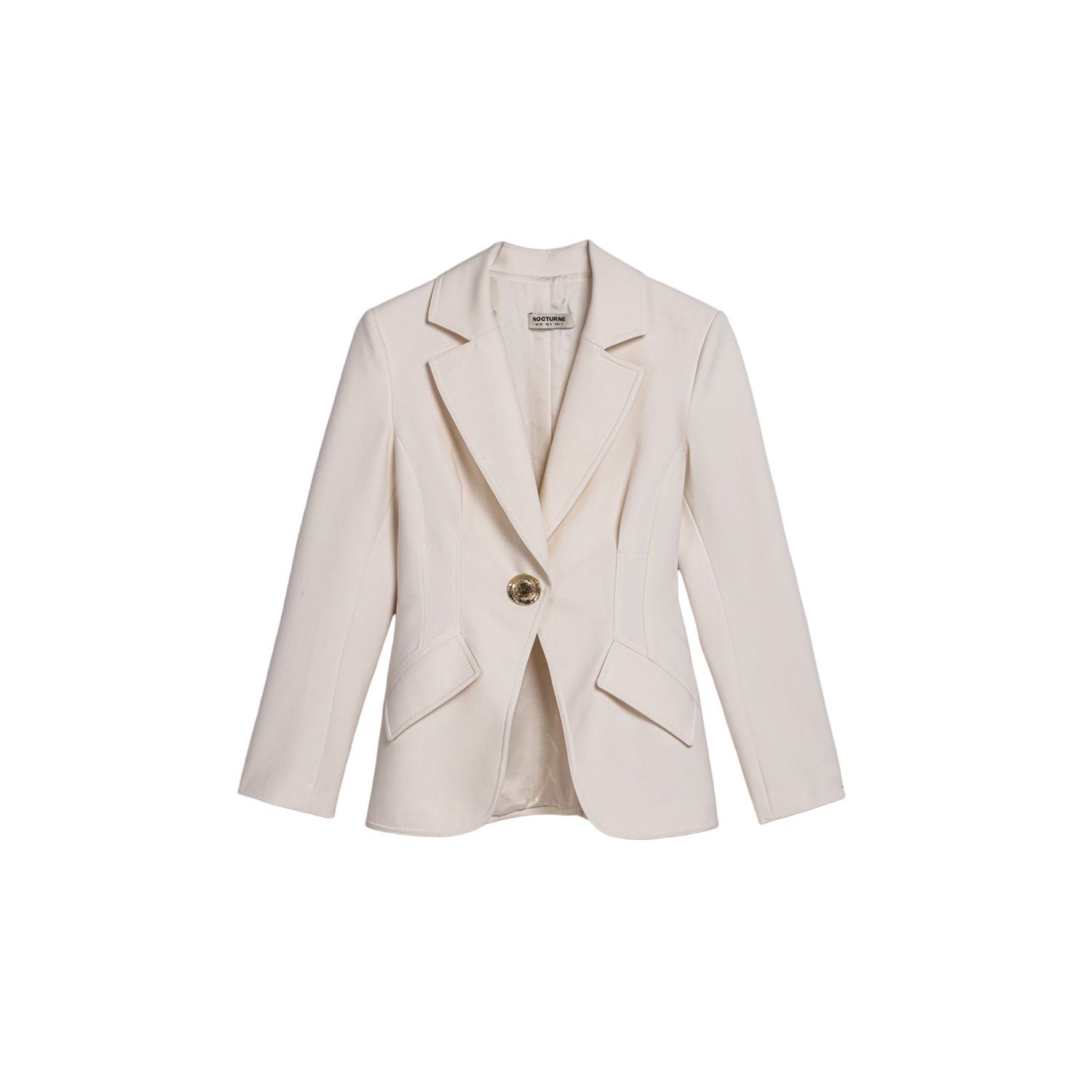 Nocturne Women's White Gold Accent Padded Shoulder Jacket In White