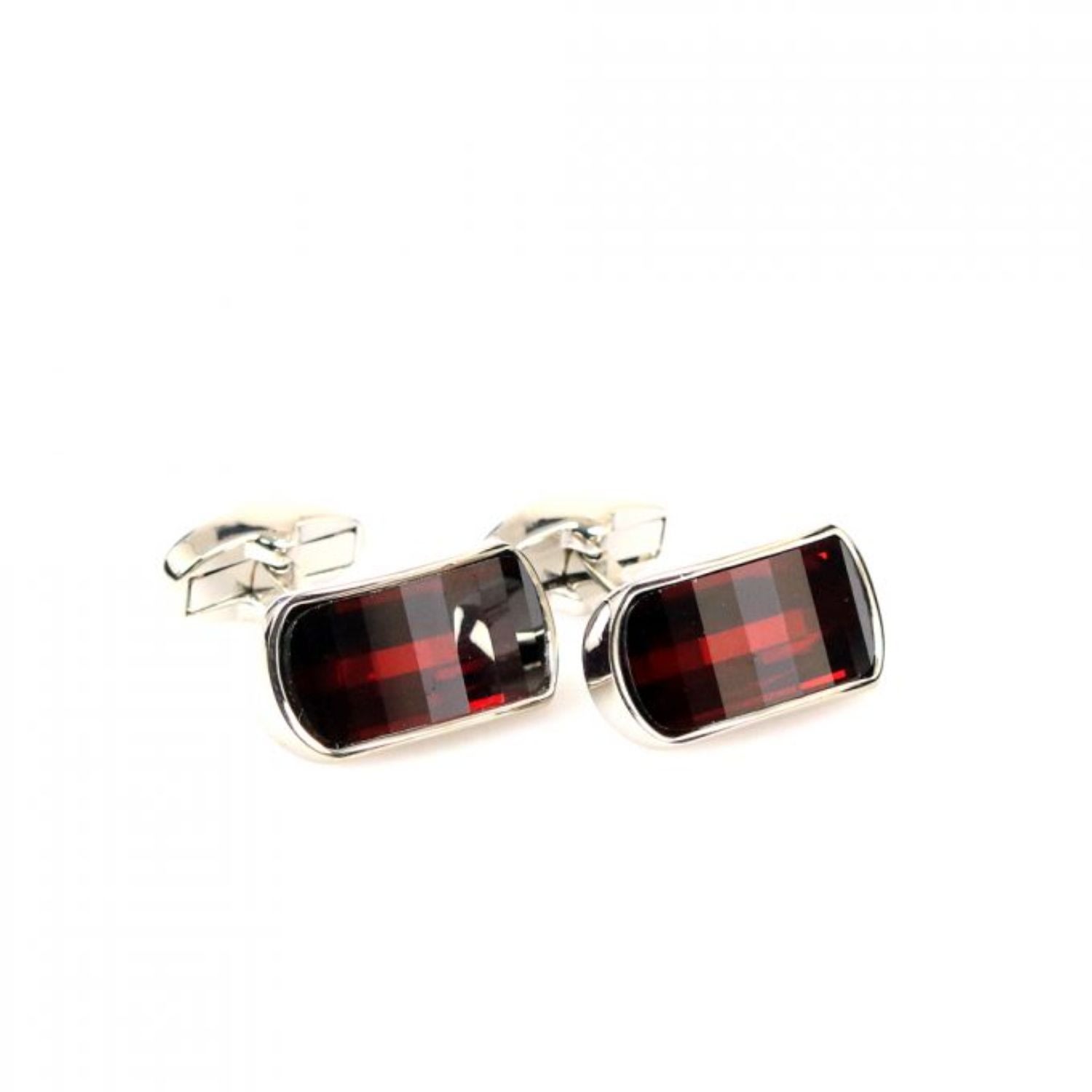Men's Oval Stone Cufflink – Silver Red | David Wej