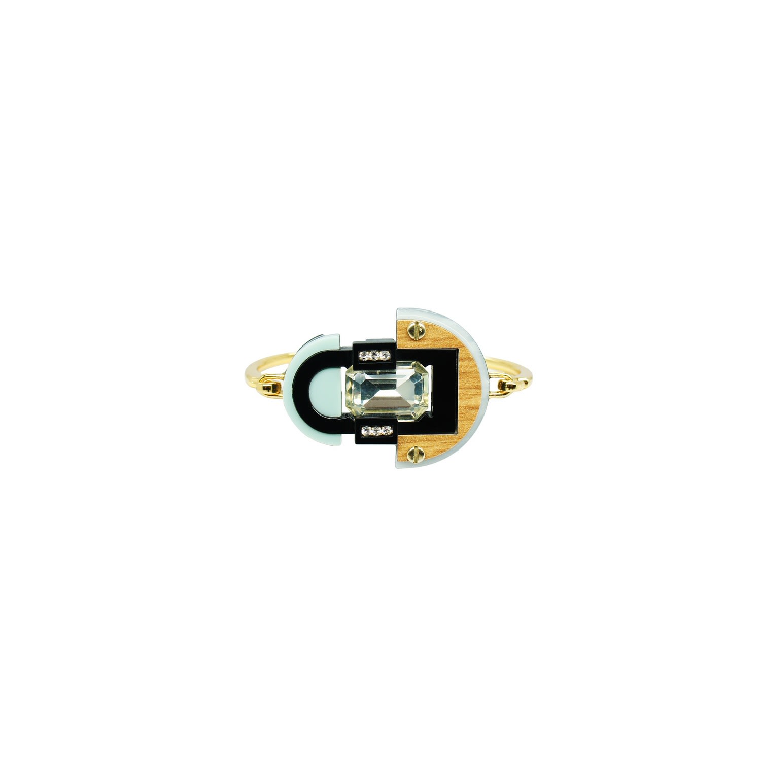 Gissa Bicalho Women's Neutrals Handmade Acrylic Bracelet Deco Mirror Rectangular Stone Cream