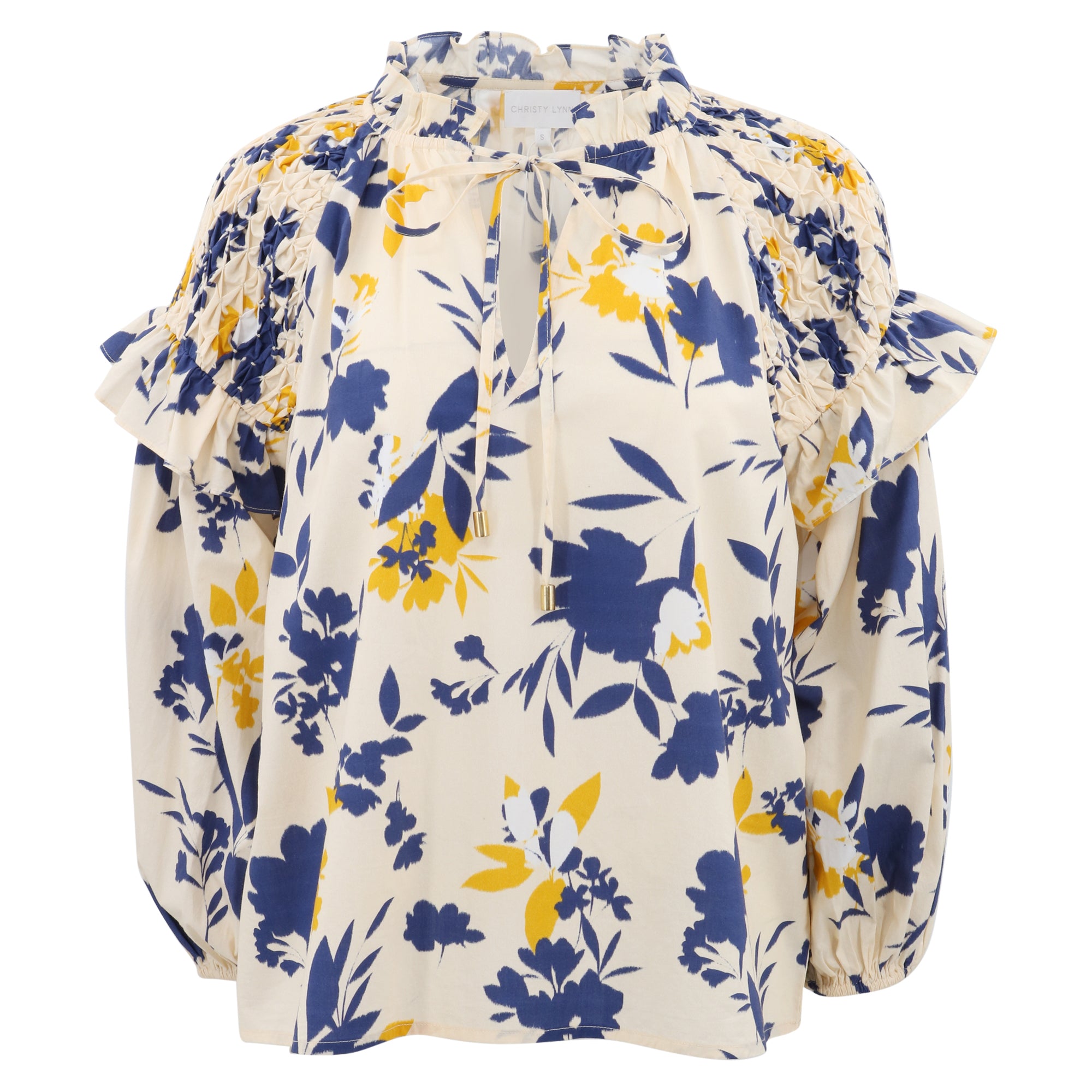 Women’s Blue / Yellow / Orange Noelle Blouse - Inkblot Ivory Small Christy Lynn