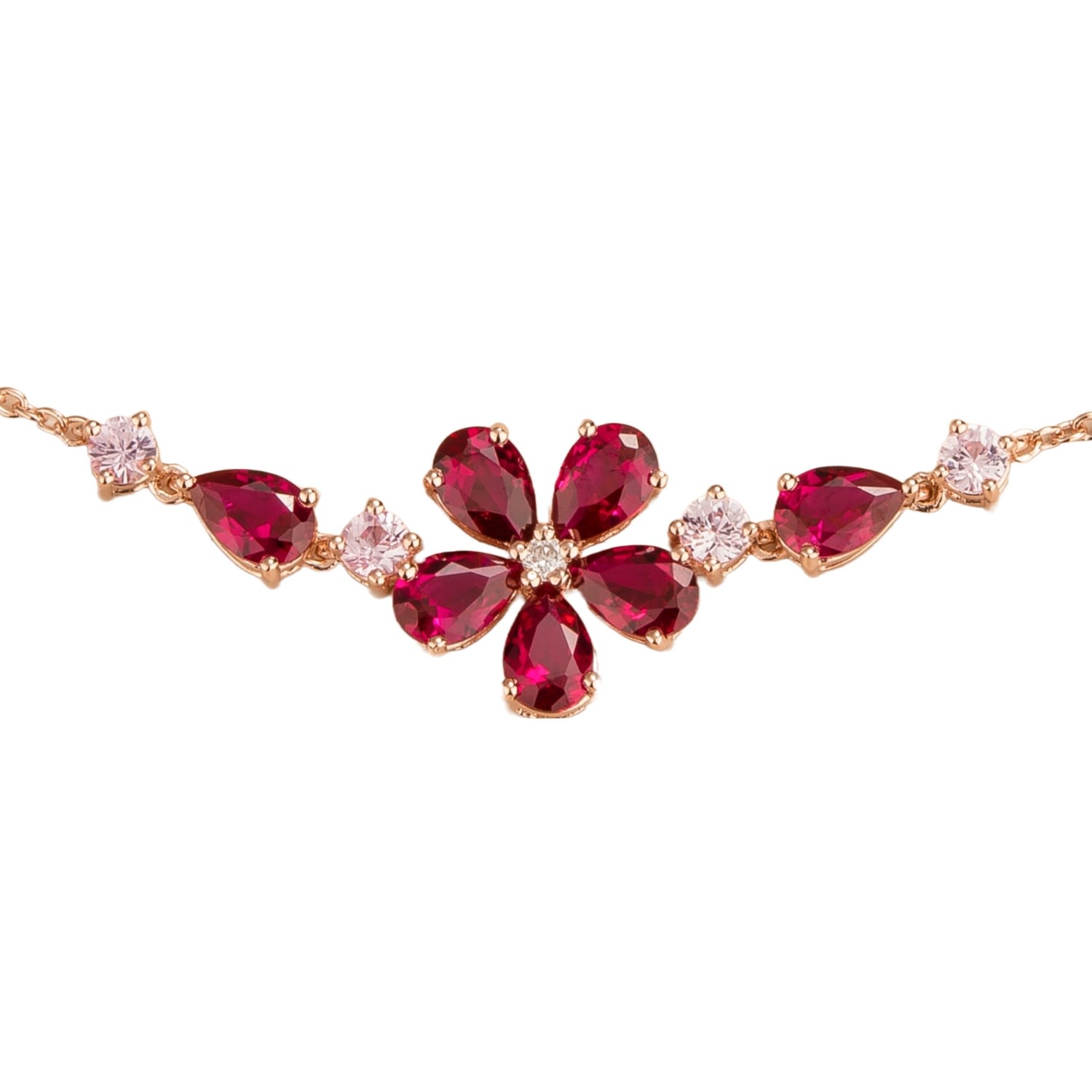 Juvetti Women's Red / Rose Gold / Pink Florea Rose Gold Necklace Ruby, Pink Sapphire & Diamond