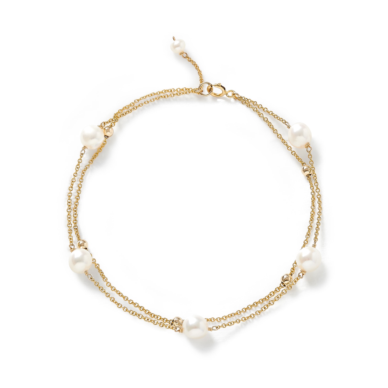 Pearls Of The Orient Online Women's Gold / White Credo Fine Double Chain Bracelet With Cultured Freshwater Pearls