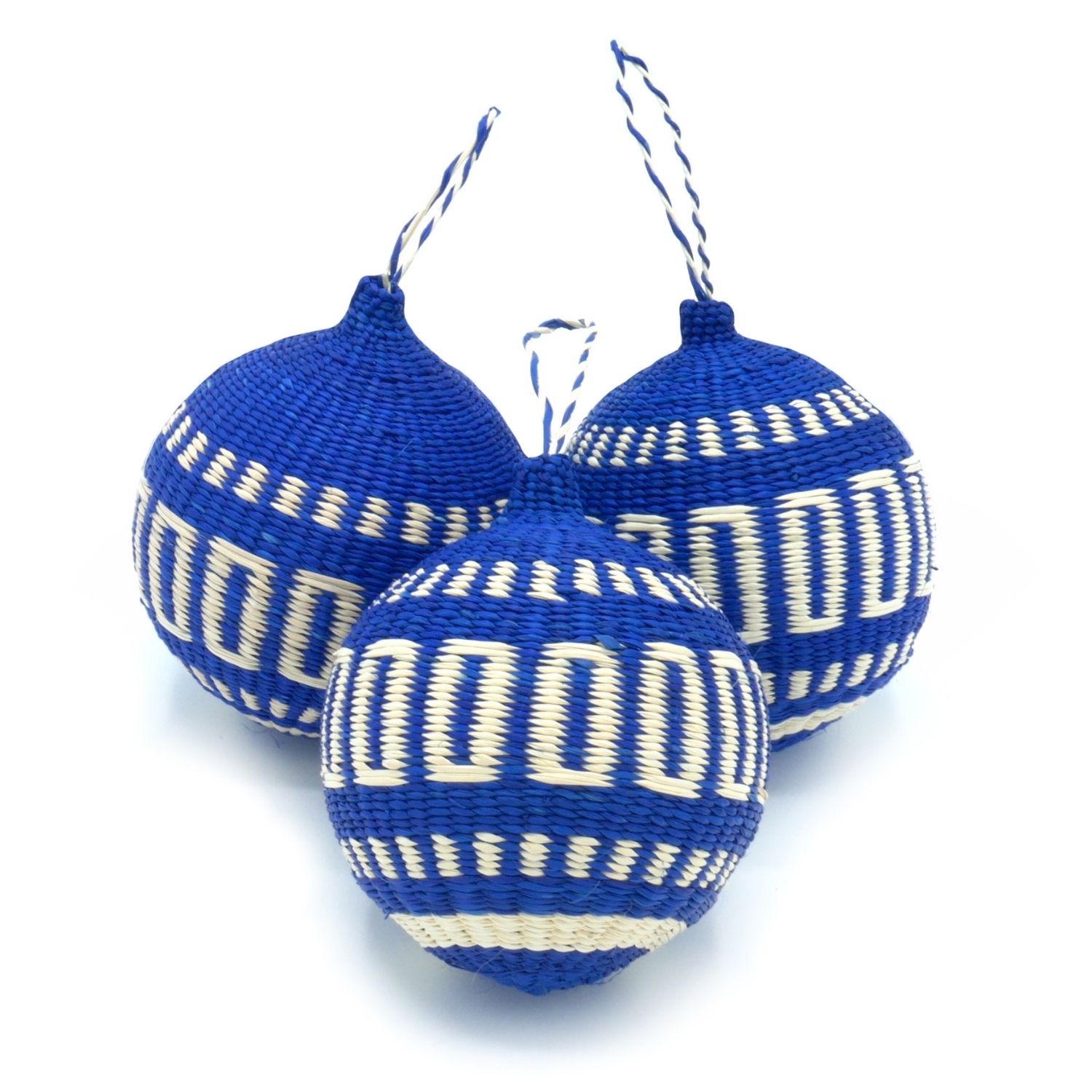 Blue / White Blue Patterned Christmas Tree Baubles Pack Of 3 - 10Cm Washein