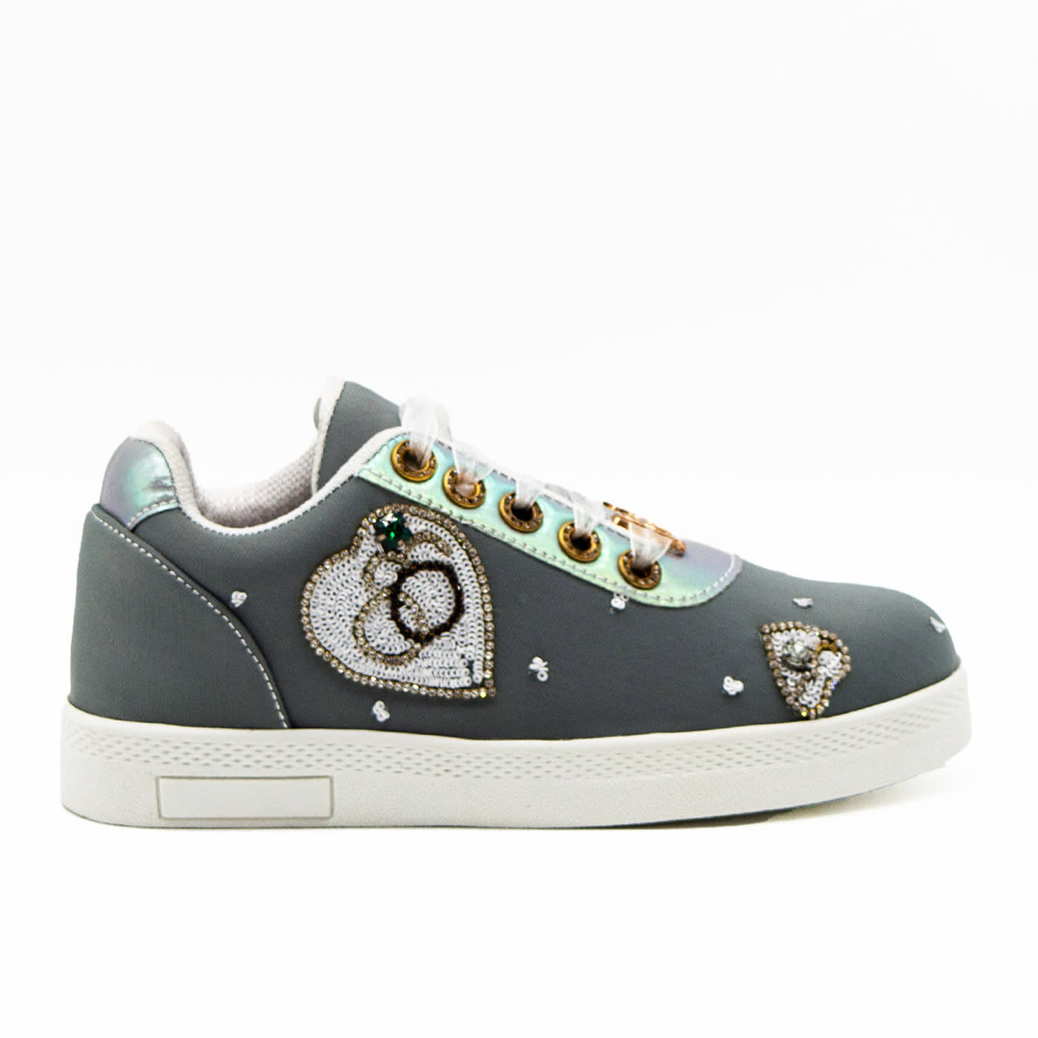 Rettrose Women's Mangola Luxury Grey Lycra Handmade Embellished Tennis Shoe In Gray