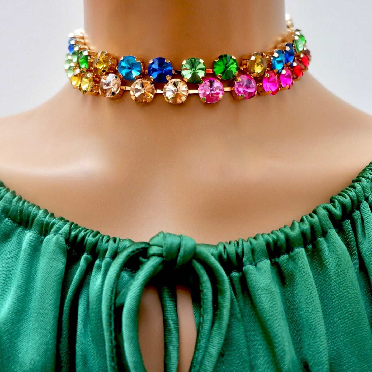 Chunky Rainbow Crystal Choker Necklace | PERSIA DONÀ JEWELRY
