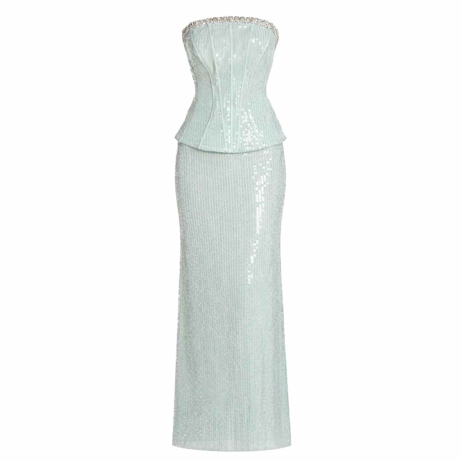 Strapless Sequin Peplum Gown With Rhinestone Trim | Mac Duggal | Wolf &  Badger