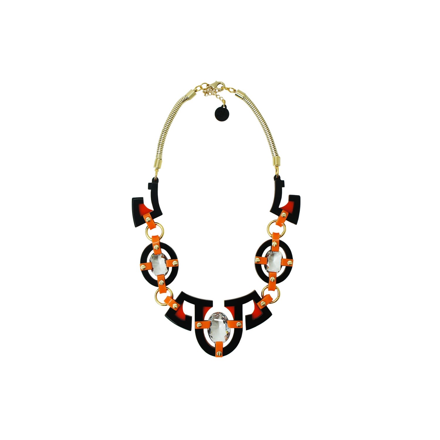 Gissa Bicalho Women's Handmade Acrylic Necklace Plastron Oval Cut Stone Orange In Multi