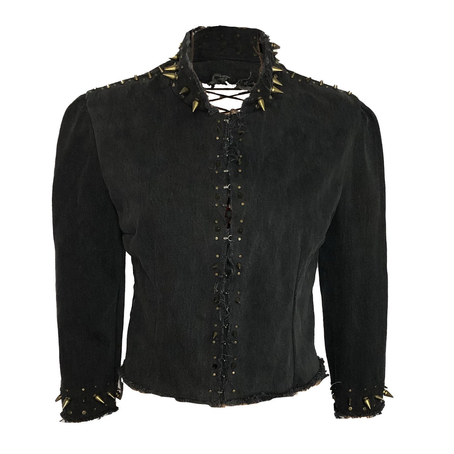 Deborah Lindquist Eco Lifestyle Women's Black Suzi Spiked Denim Jacket In Black
