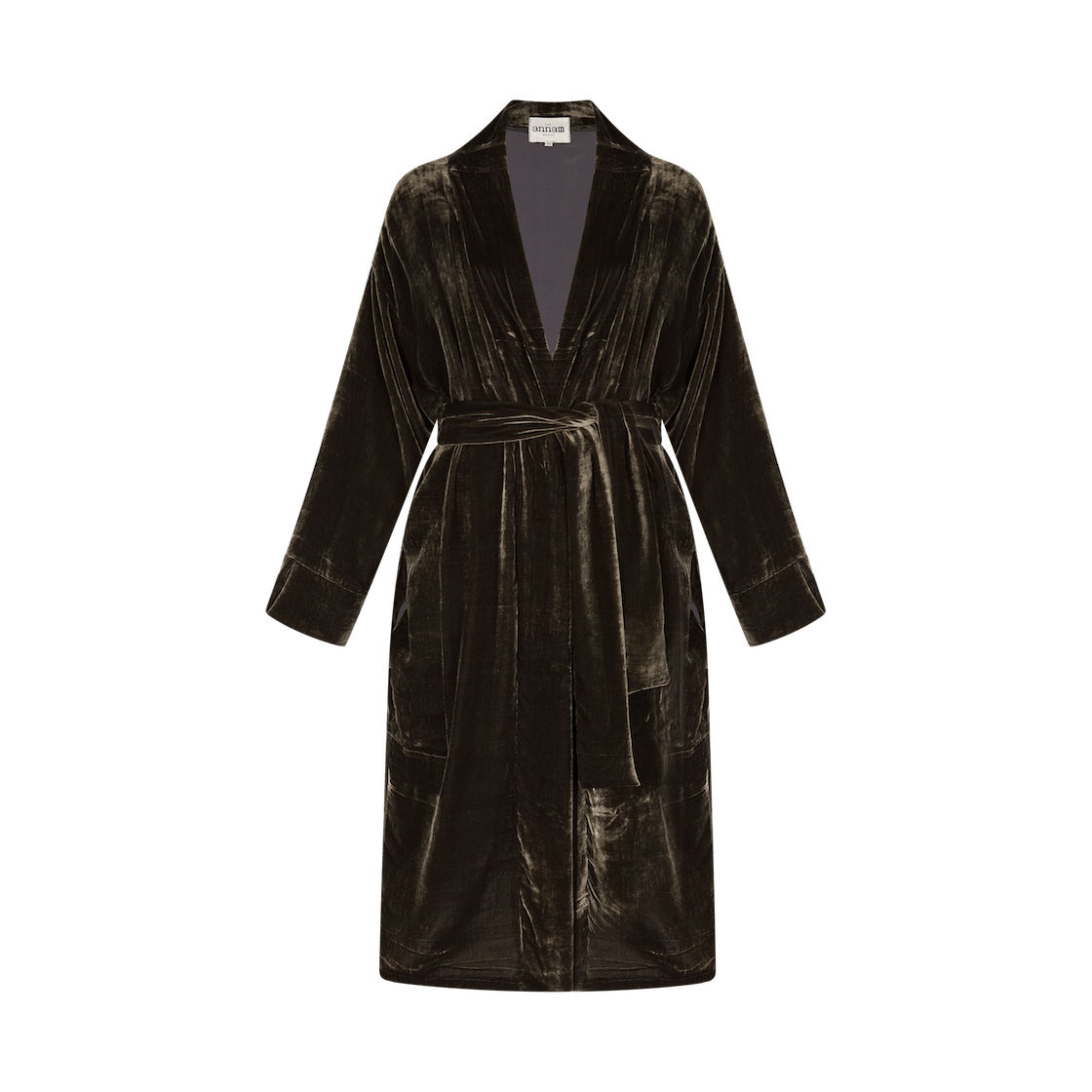 The Annam House Women's Velvet Piped Long Robe With Belt - Mocha Brown In Brown