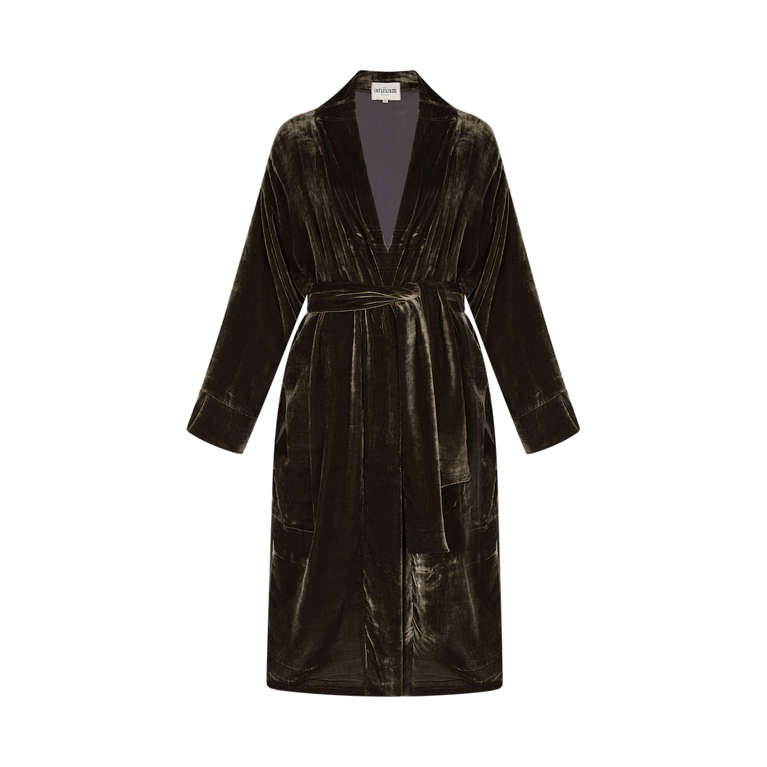 Women’s Velvet Piped Long Robe With Belt - Mocha Brown Small The Annam House