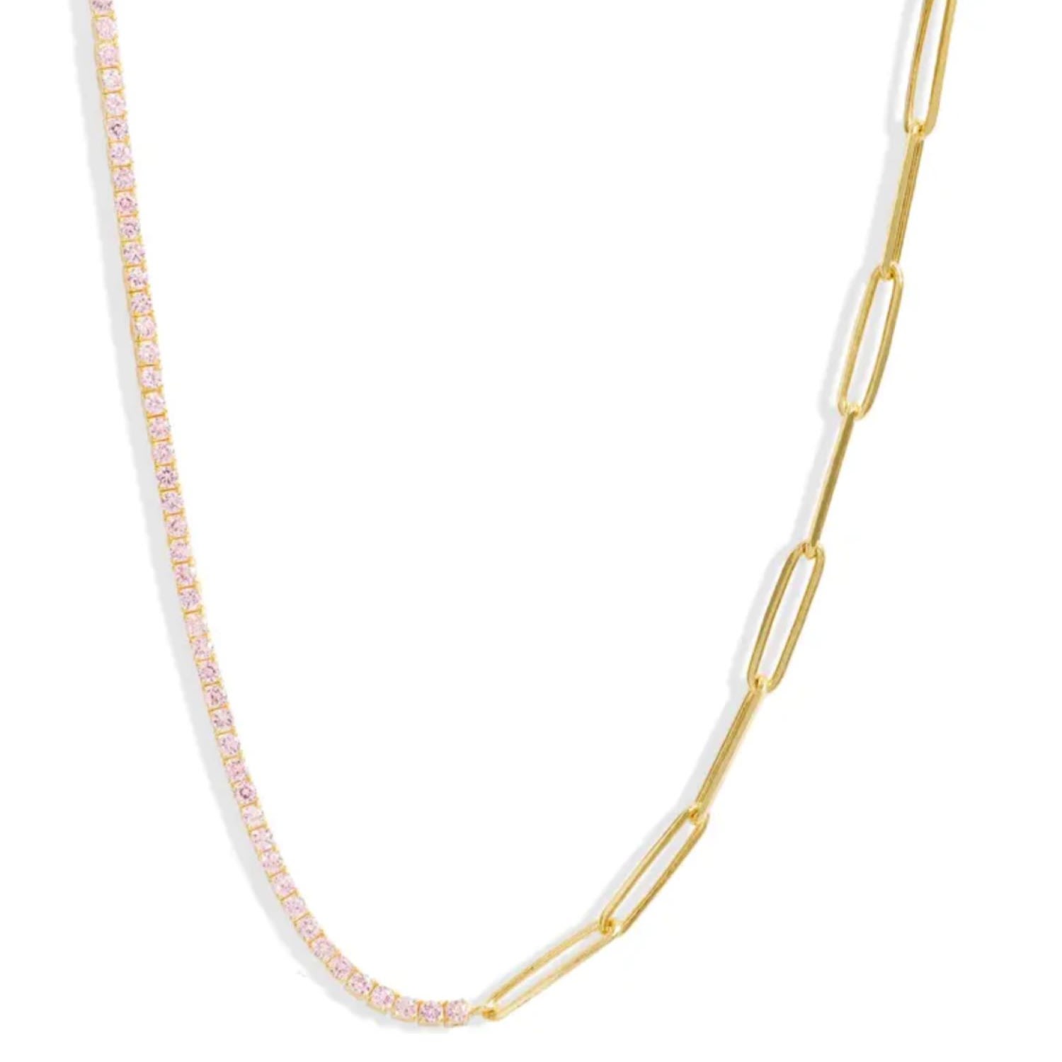 Women’s Gold / Pink / Purple Half-Tennis & Half Link Necklace - Light Pink Shymi