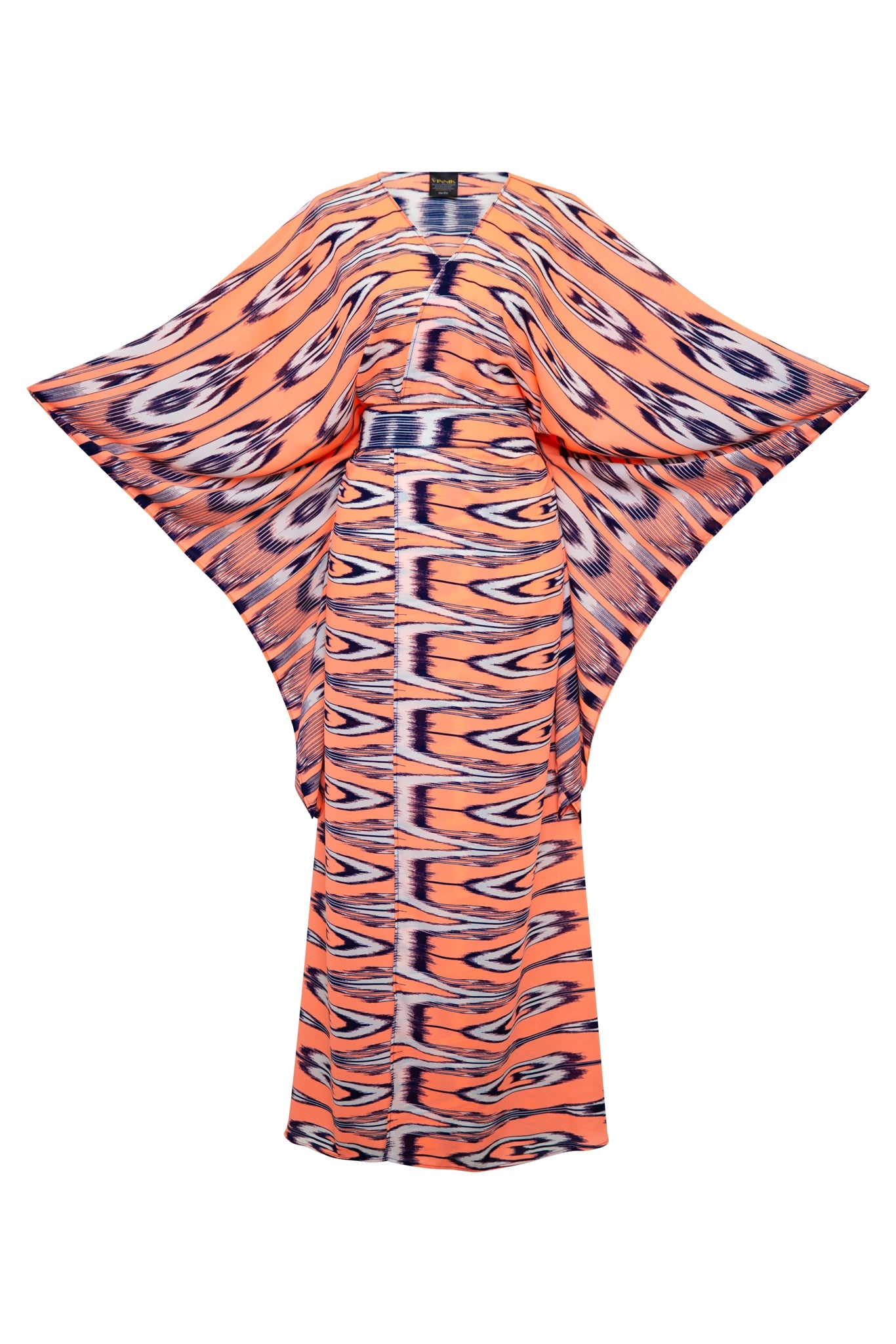 Byvinnik Women's Orange / Blue / White Bohémienne Kimono Robe In Reactor Coral In Multi