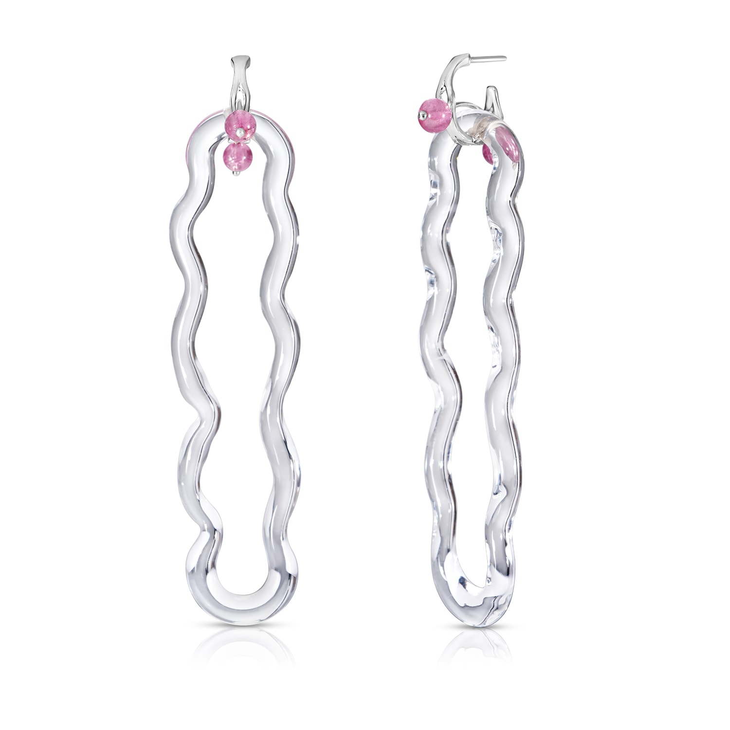 Karen Kriegel Women's Pink / Purple / Neutrals Wavy Earrings With Glass Link - Pink Tourmaline |october Birthstone