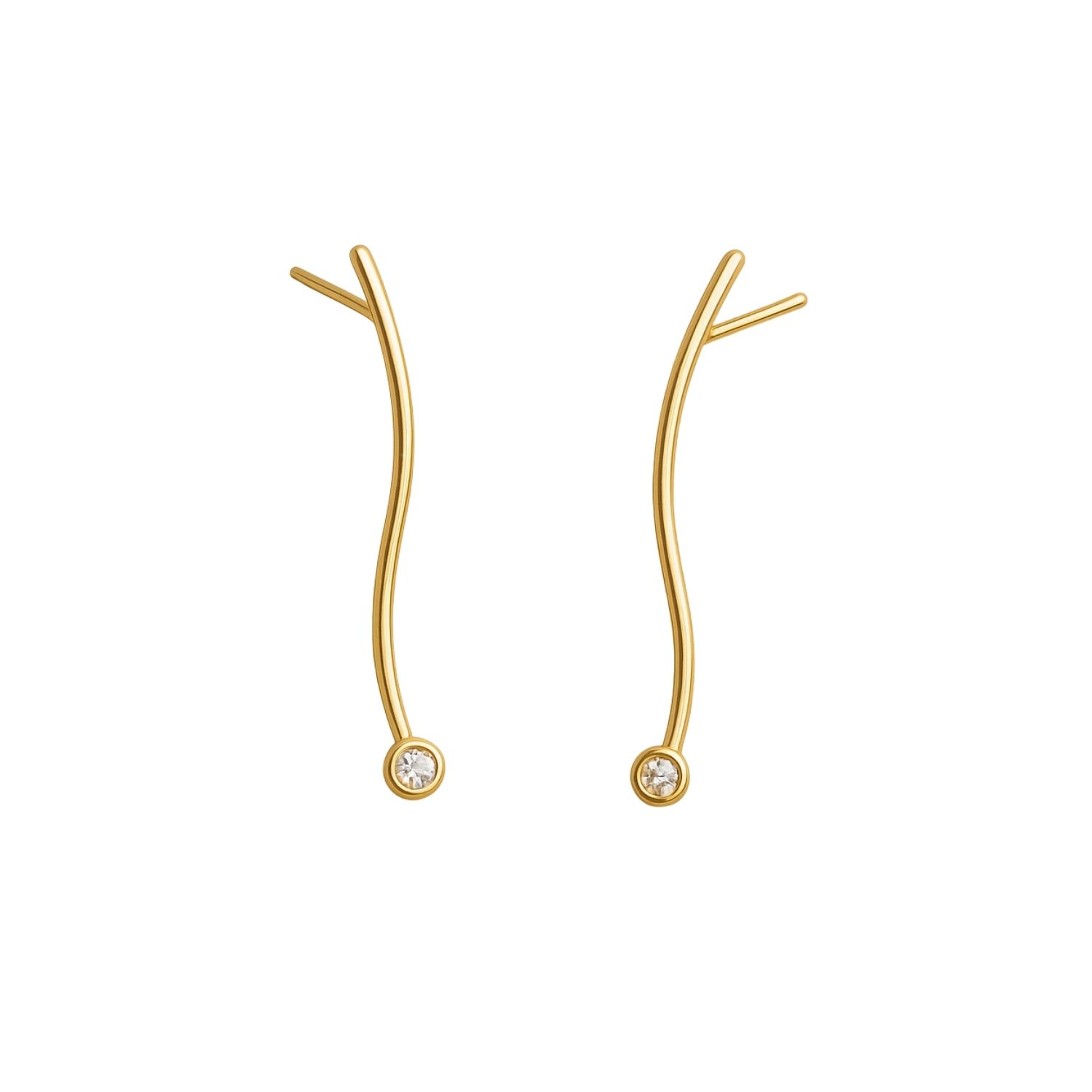 Lily Flo Jewellery Women's Light Line Arc Earrings In Solid Gold With White Diamonds In Gold