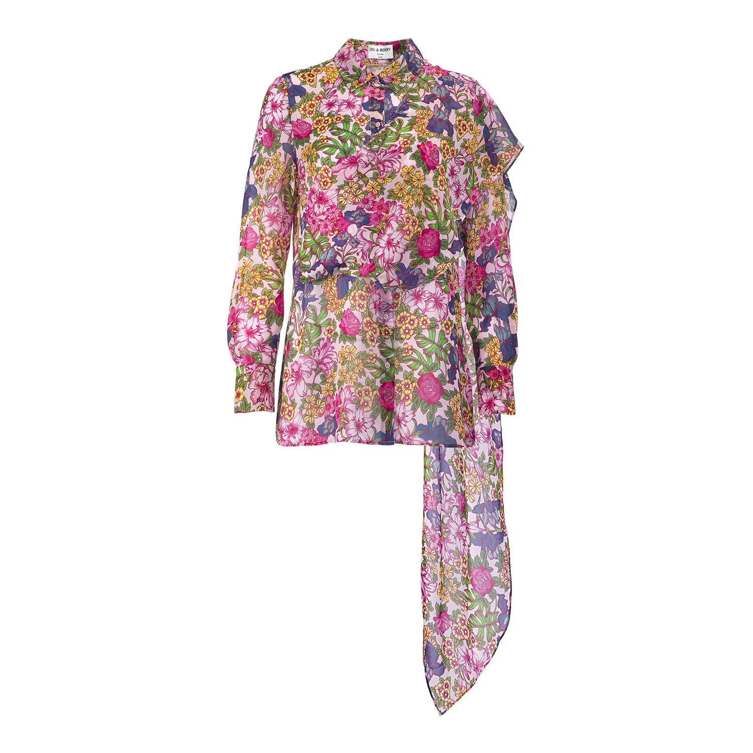 Du & Berry Women's Pink / Purple Floral Symphony Scarf Chiffon Blouse In Pink/purple