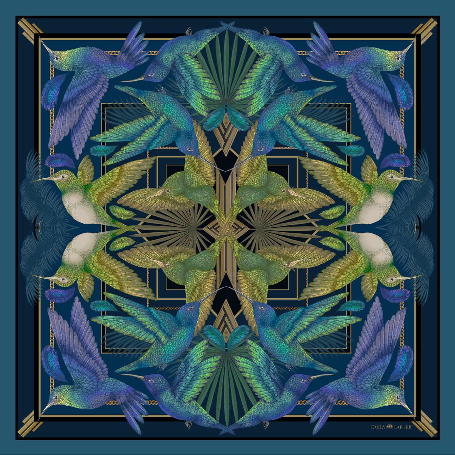 Emily Carter Women's Green / Blue The Midnight Hummingbird Scarf - L In Multi