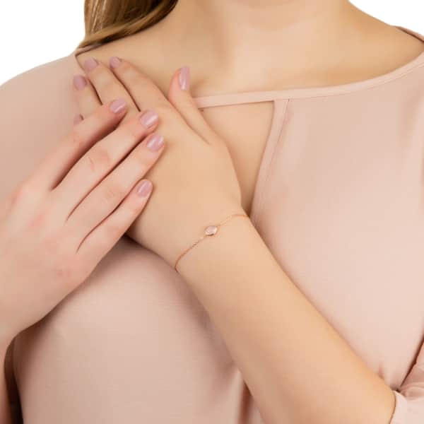 Latelita London Pisa Mini Teardrop Bracelet Rosegold Rose Quartz