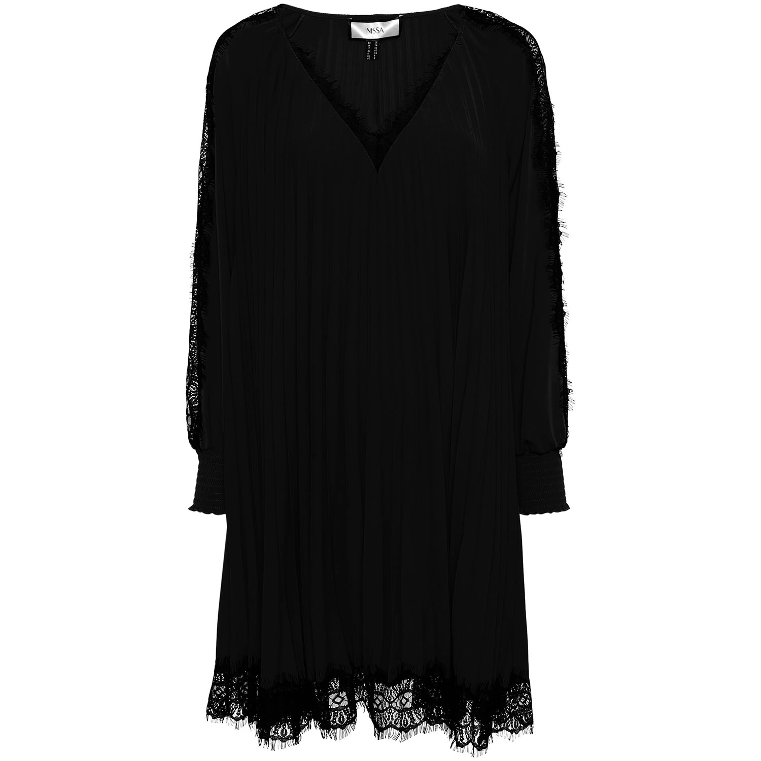 Women's Lace-Trimmed Pleated Dress Black | XXL | Nissa