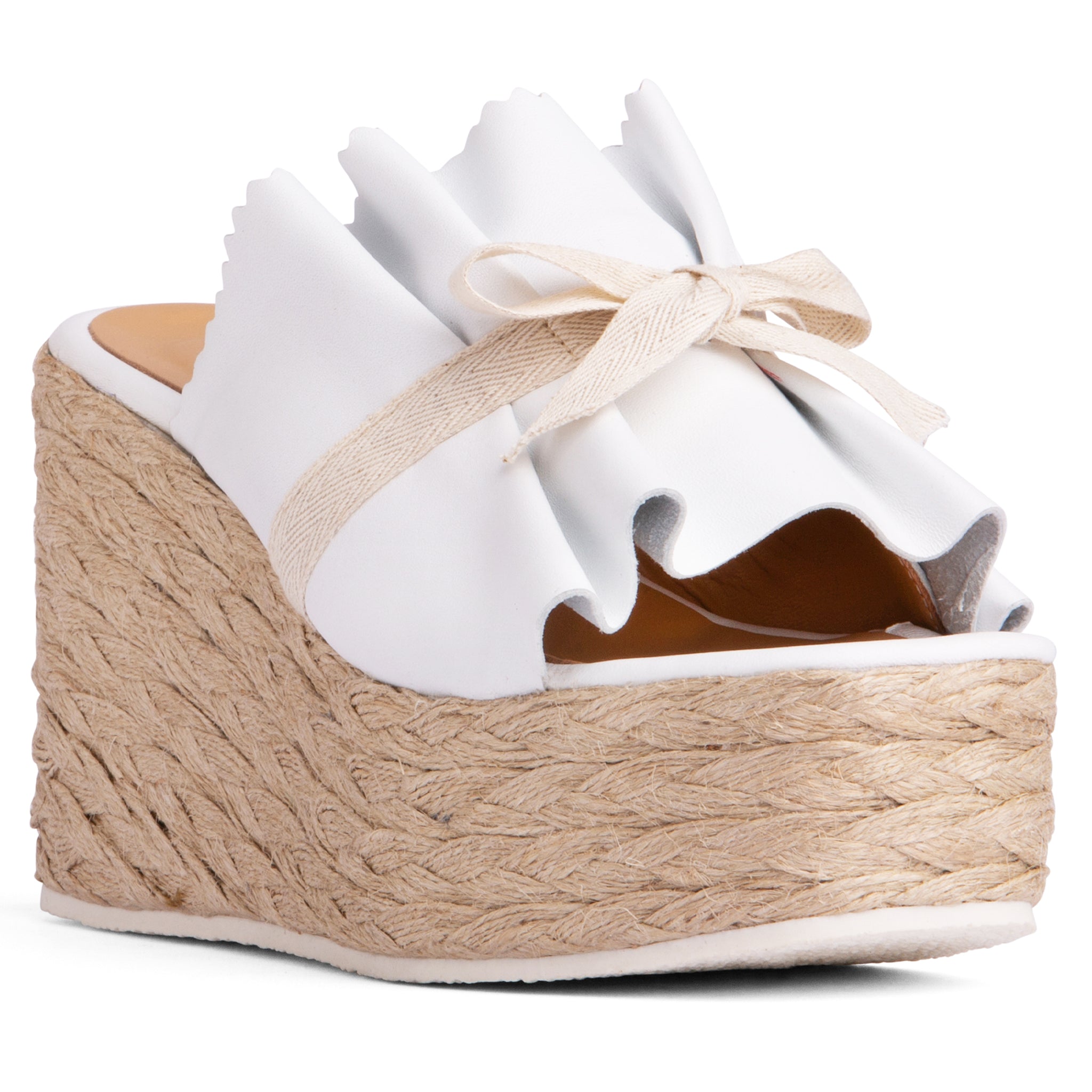 Beautiisoles By Robyn Shreiber Made In Italy Women's Noelle White Wedge Leather Sandal Comfortable Dressy Platform Espadrille Wedding Or Beach & In White
