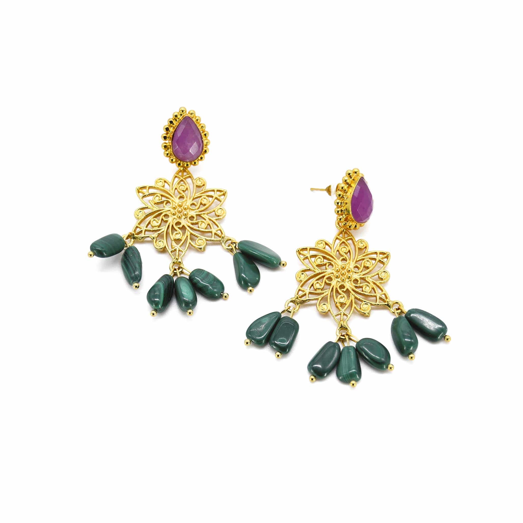 Women’s Pink / Purple / Gold Coleus Handmade Drop Earring Adiba