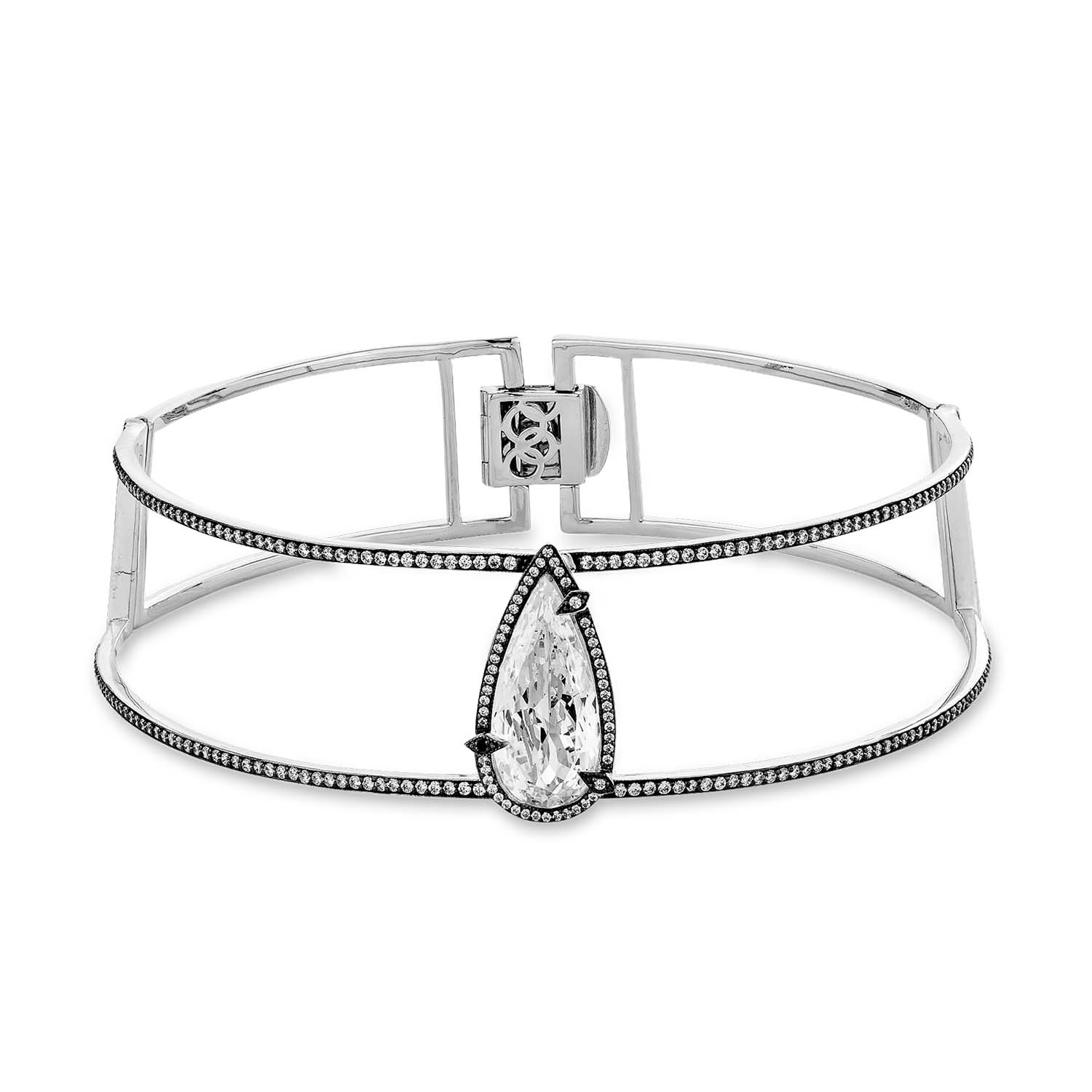 Sally Skoufis Women's Black / White / Silver Awaken Choker With Natural Black Diamond & Man Made White Cz Diamond  In Multi