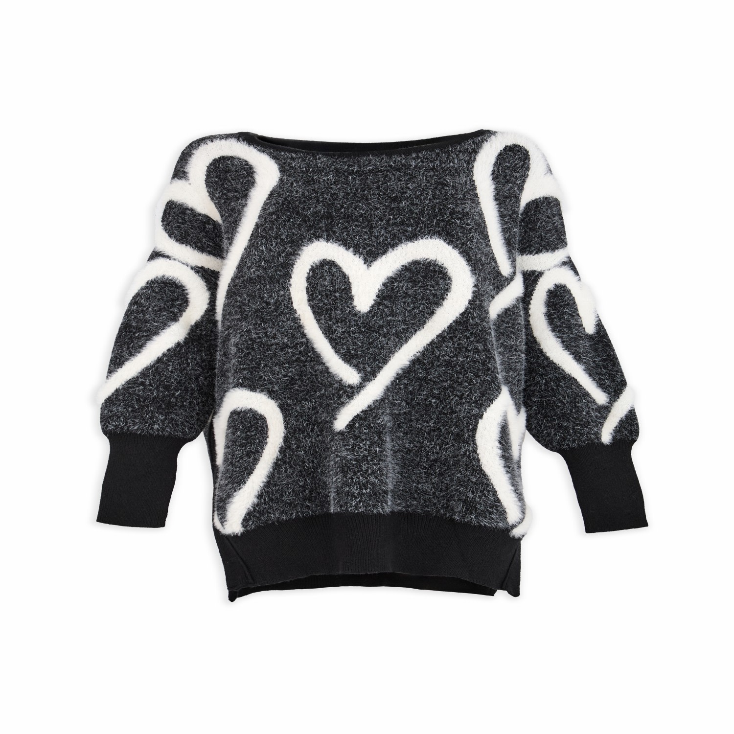Women&rsquo;s Black / White Whimsical Heart Black & White Sweater | One Size | Saachi