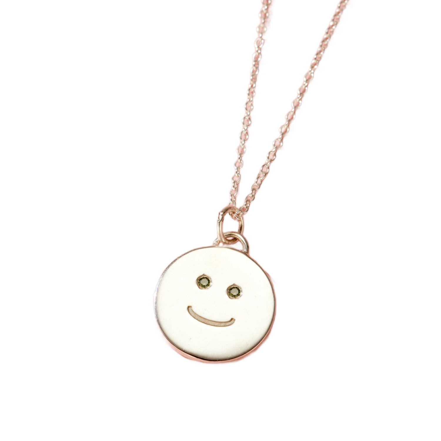 Posh Totty Designs Women's Sterling Silver Happy Face Emerald Diamond Pendant Necklace In Silver