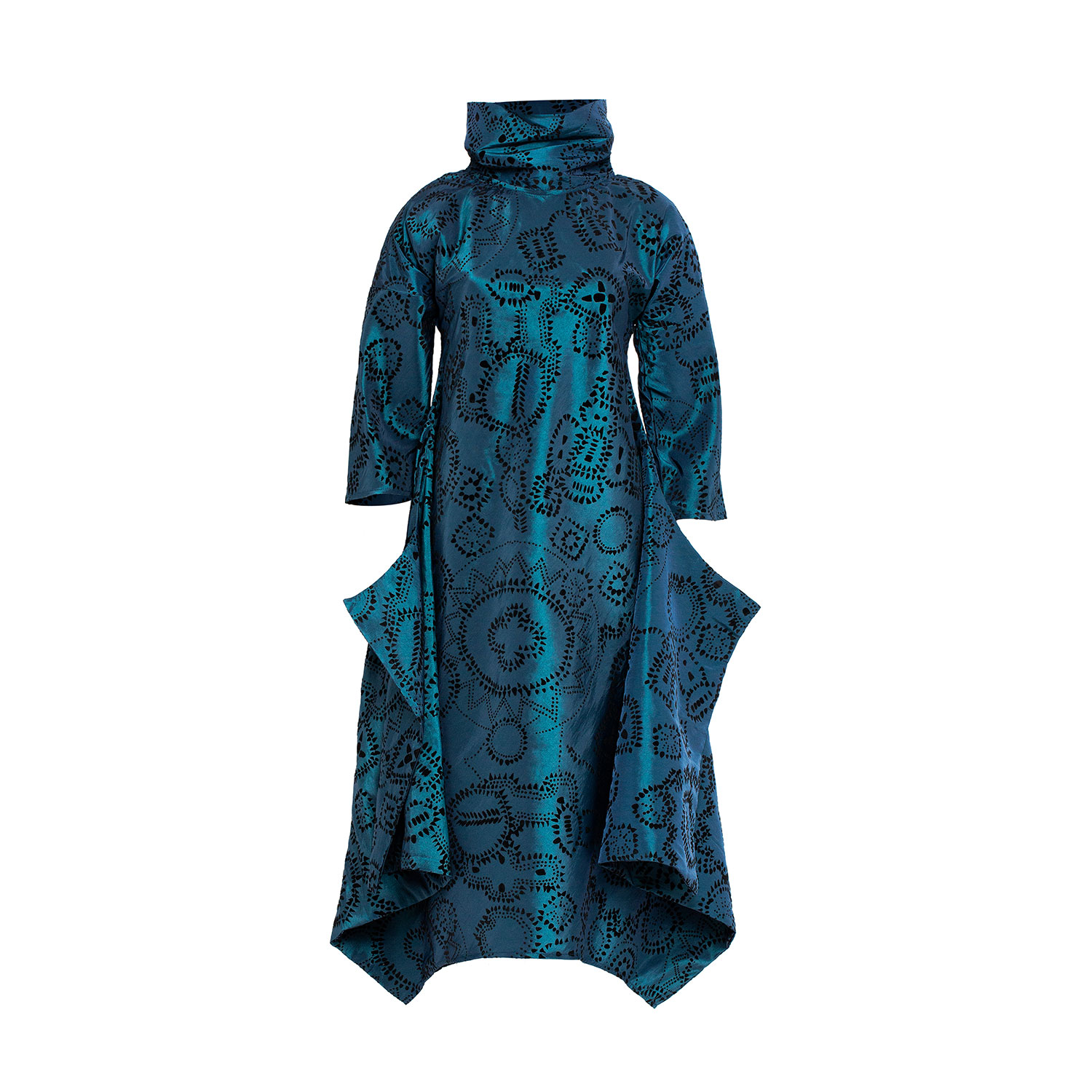 Bianca Popp Women's Blue Many Angles Dress In Flowery Teal Taffeta In Blue