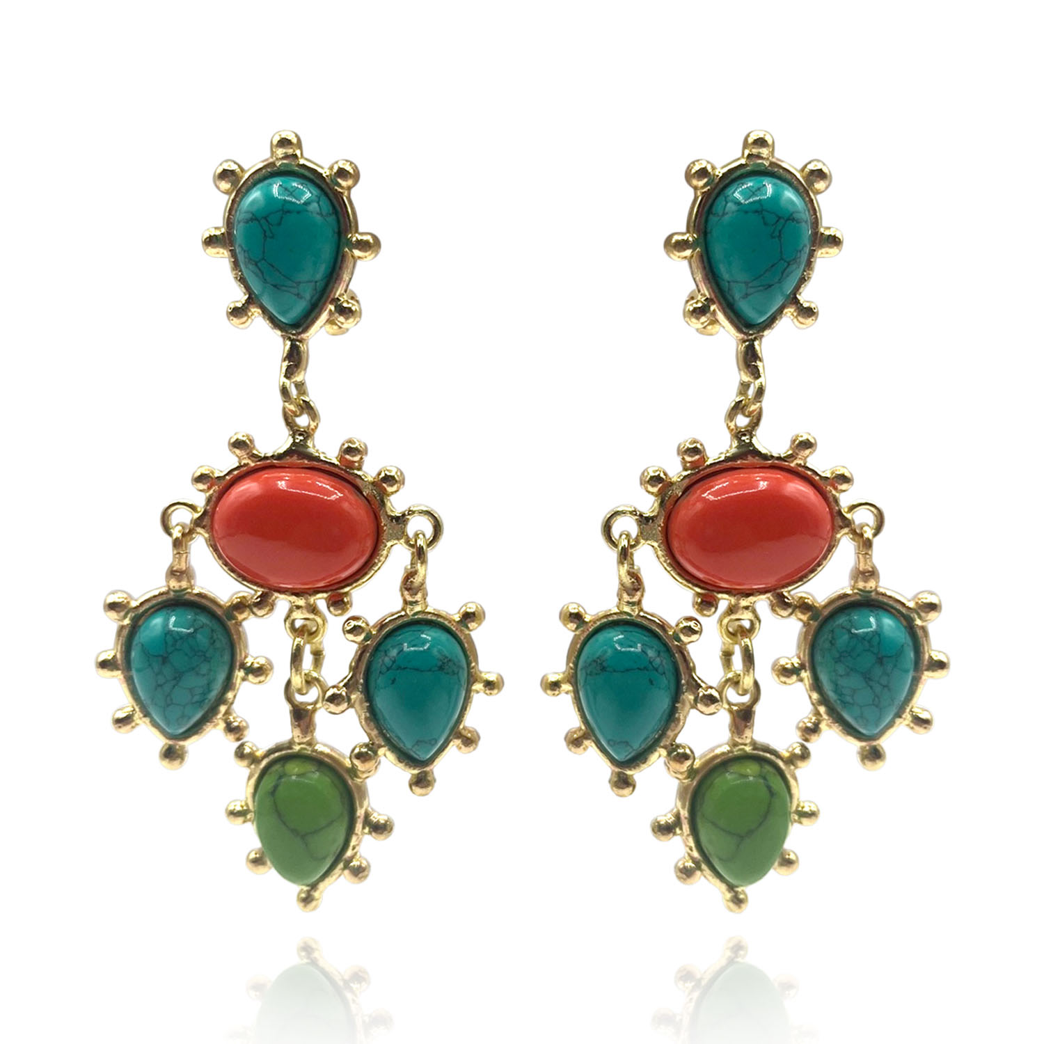 Michael Nash Jewelry Women's Blue / Orange Clip On Earrings With Turquoise And Coral Pear And Oval Drops In Multi