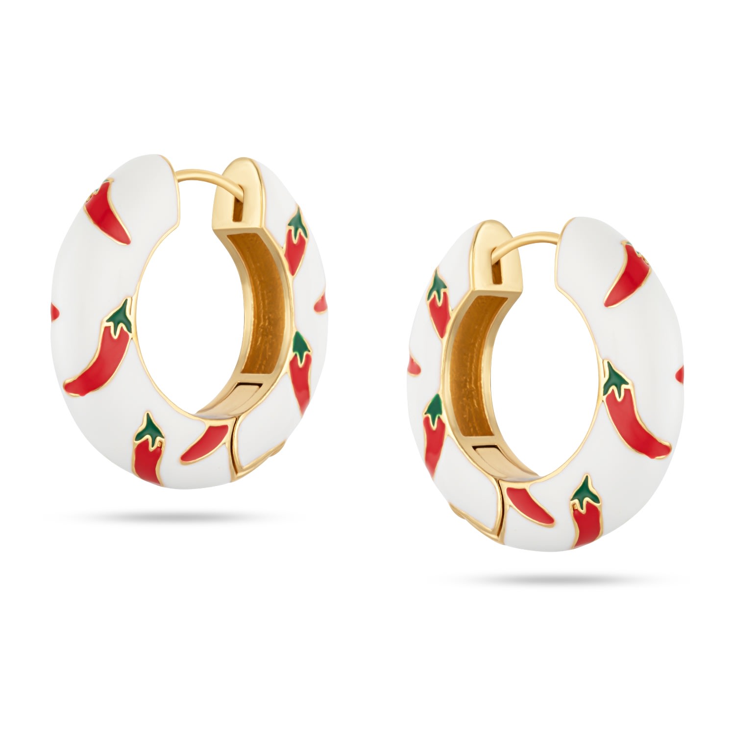 Arctic Fox & Co. Women's White / Gold / Red Gold Hoop Earrings With Chilli