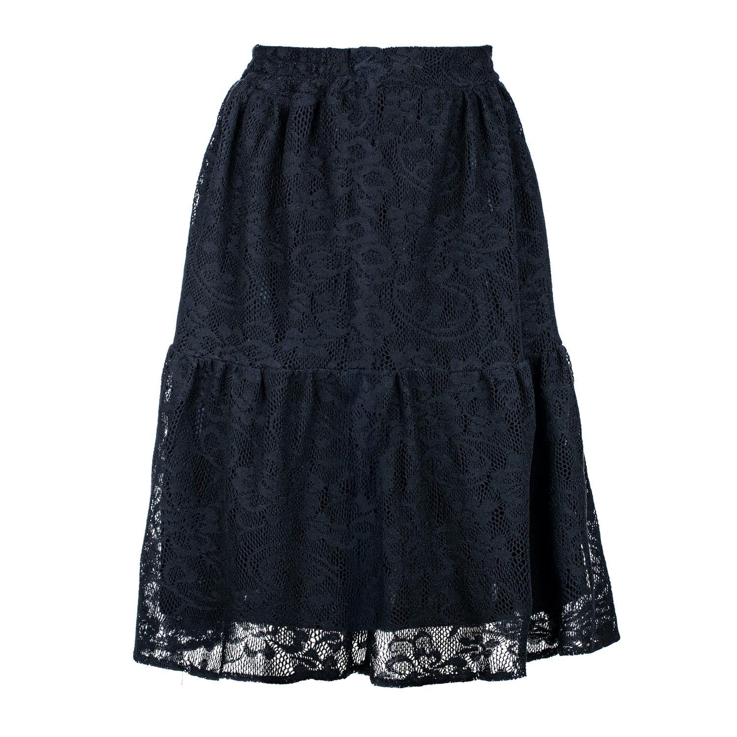 Conquista Women's Black Lace Jacquard Skirt – Soft Textured Polyester, Below Knee, Elastic Waist In Black