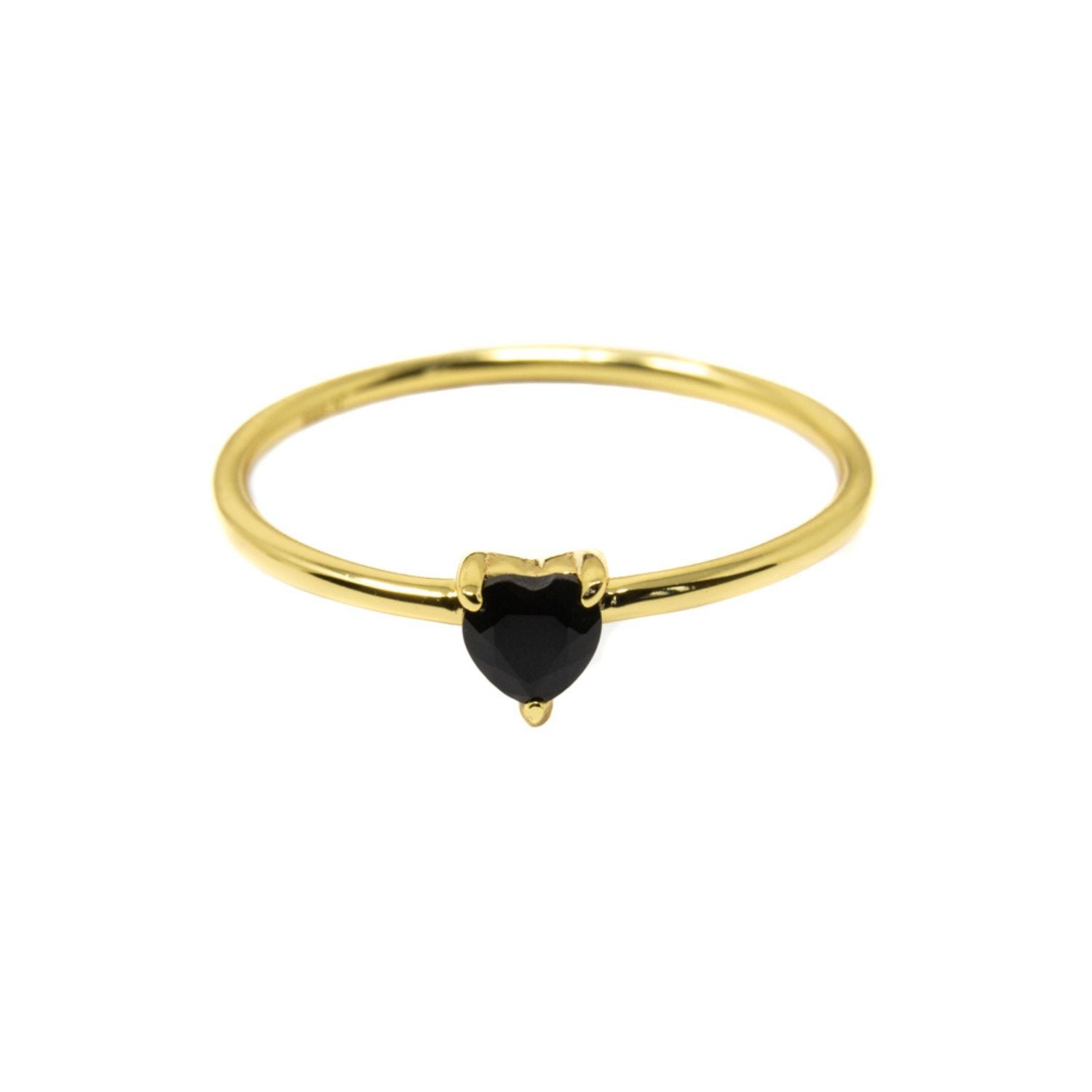 Nasi Silver Women's Black Yours Heart Ring- Onyx- Gold In Burgundy