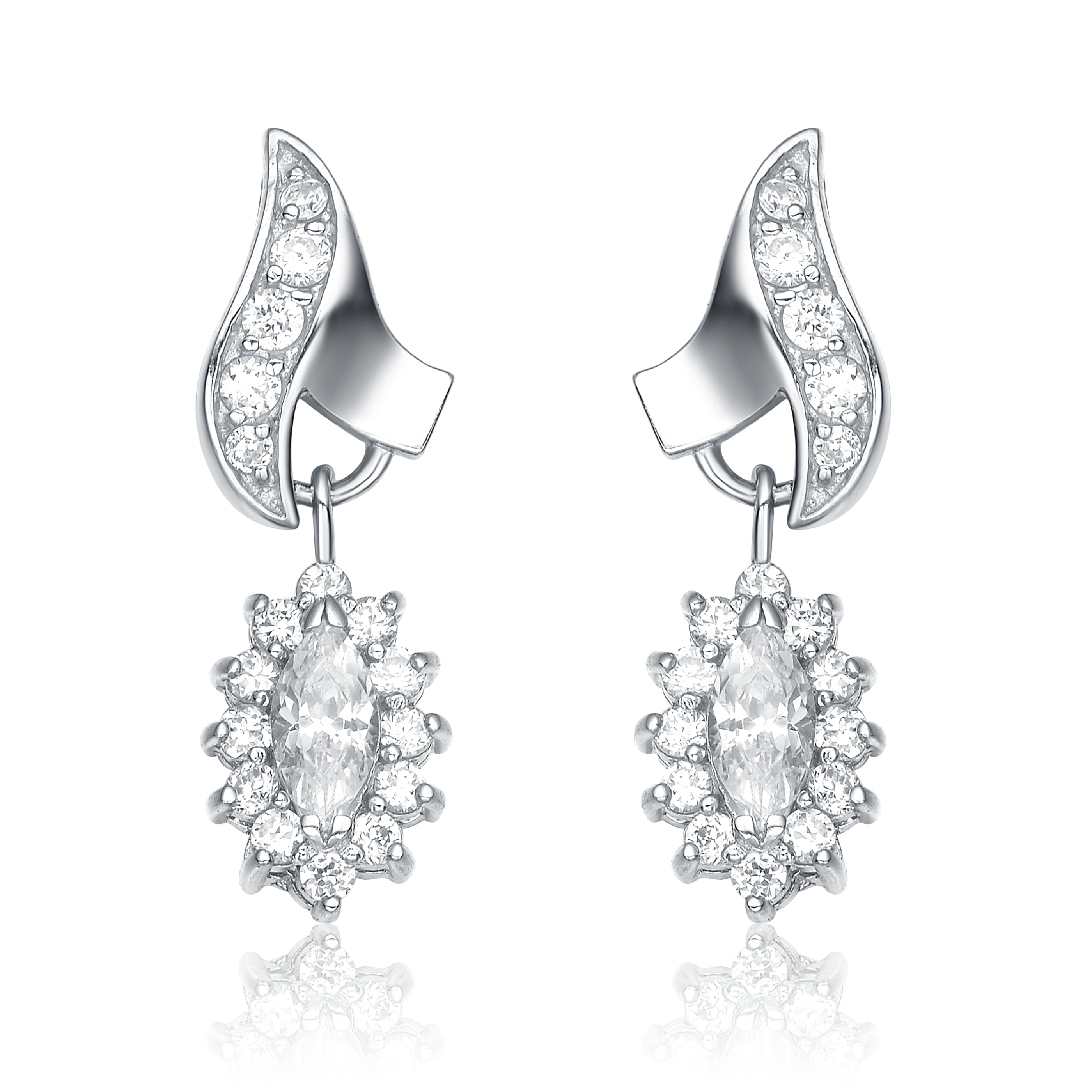 Genevive Jewelry Women's White / Silver Sterling Silver Cubic Zirconia Flame Earrings In Multi
