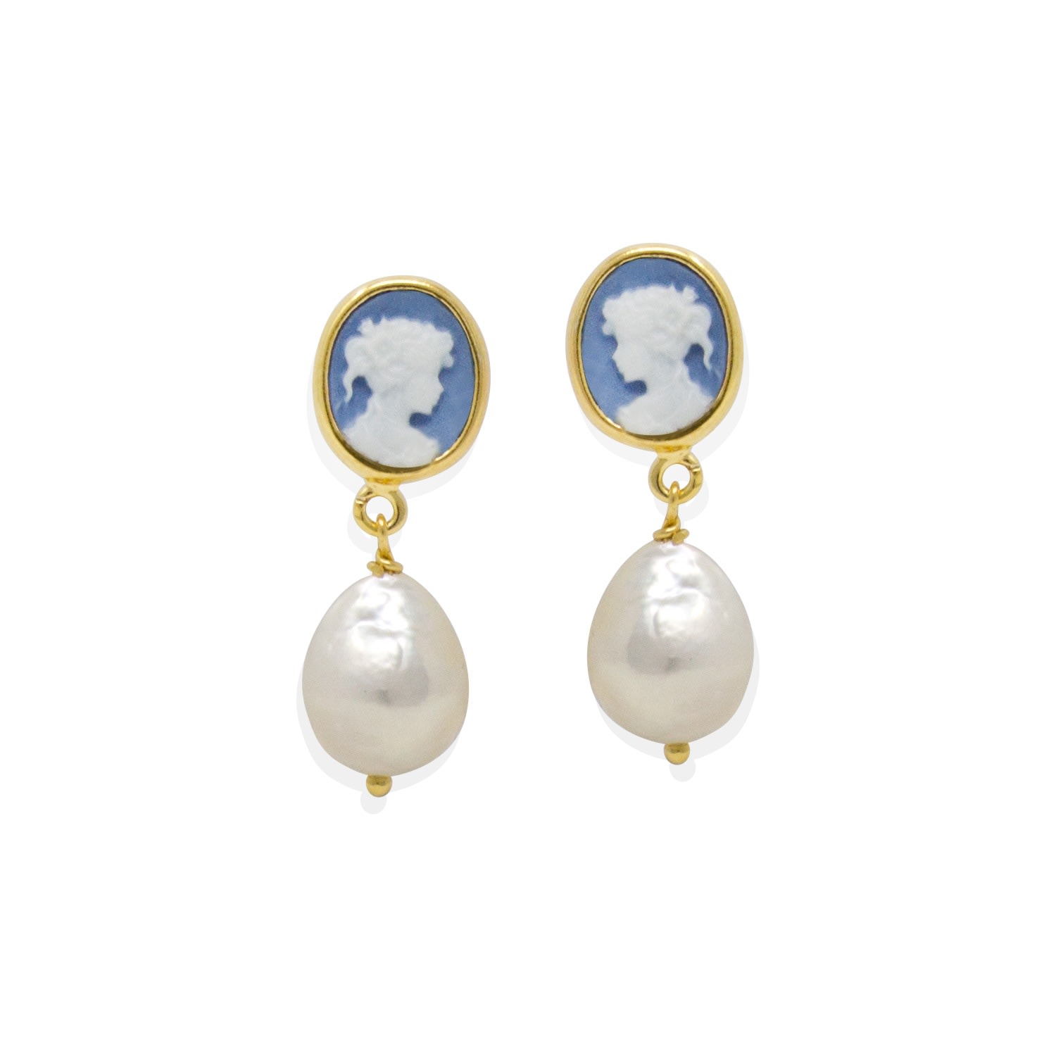 Vintouch Italy Women's Sky Blue Mini Cameo & Pearl Drop Earrings