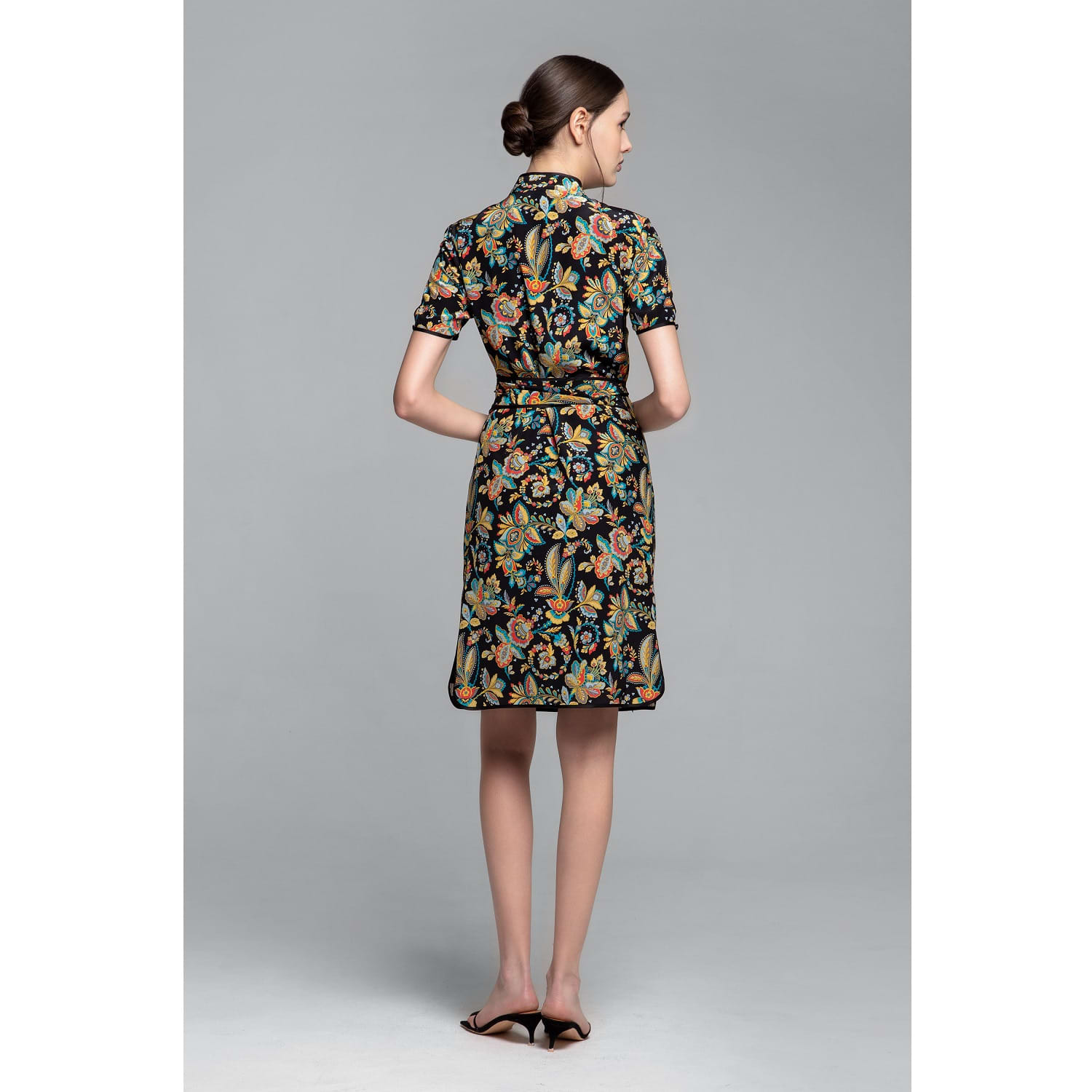 Akiko Kimono-Style Silk Wrap Dress With Oriental Floral Print In Black by  Rumour London