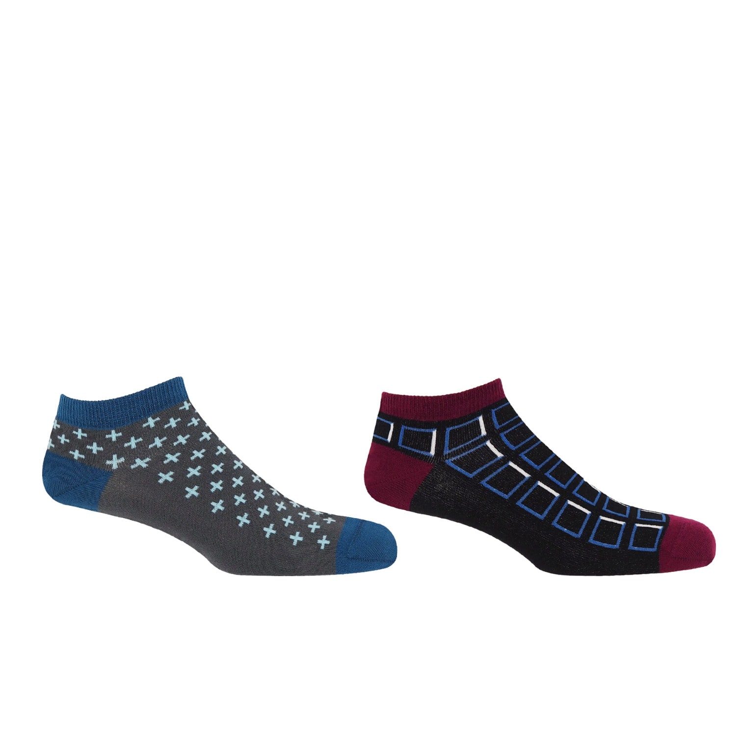 Peper Harow - Made In England Crosslet Grey & Cube Black Men's Trainer Socks Bundle In Multi