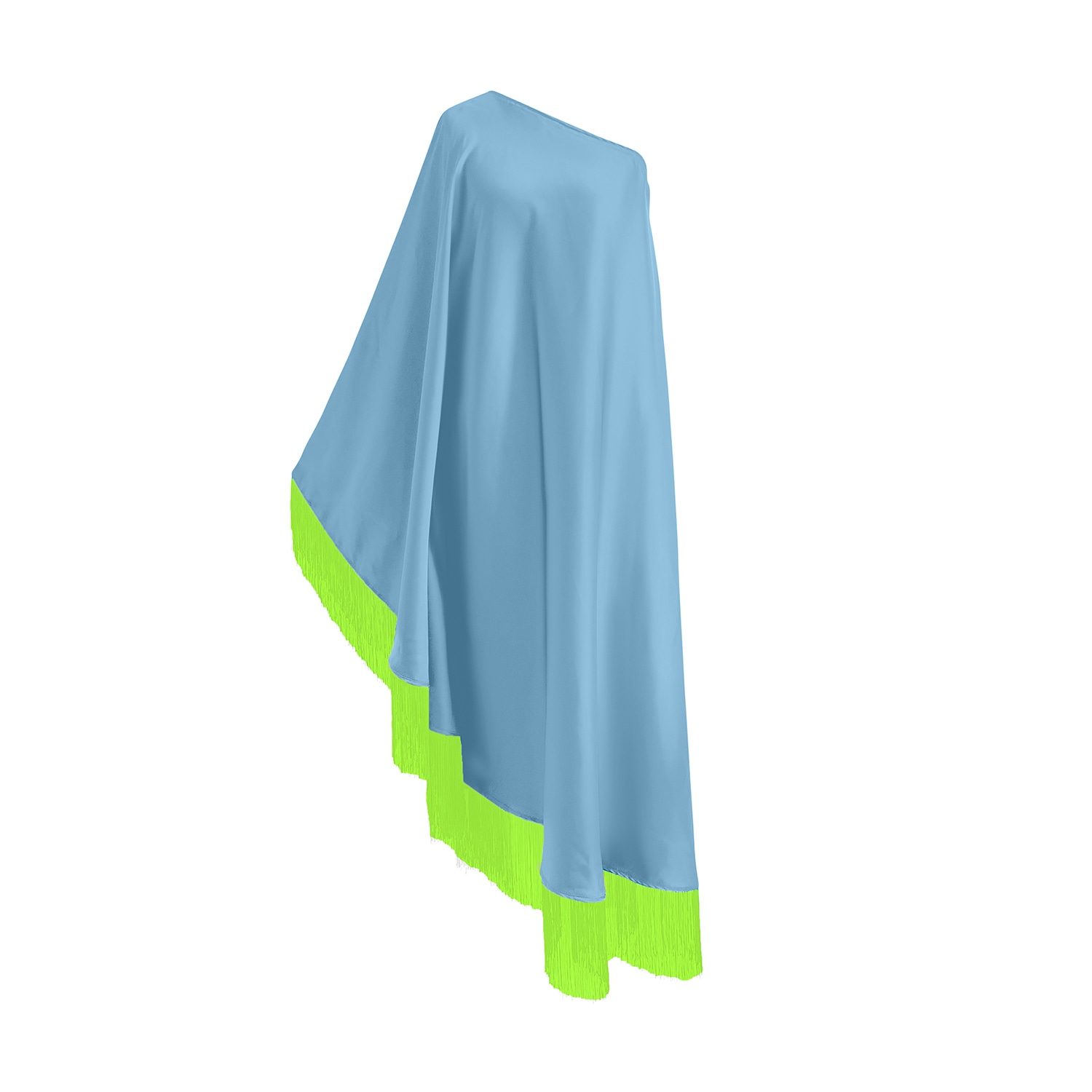 Toma Women's Blue / Green Neon Green Fringe Off Shoulder Baby Blue Midi Dress In Blue